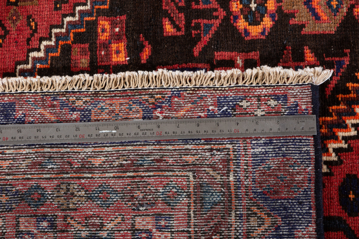 Vintage Black, Rust Red Elongated Medallion Area Rug – 7' 5" x 4' 0" (226 x 123 cm)