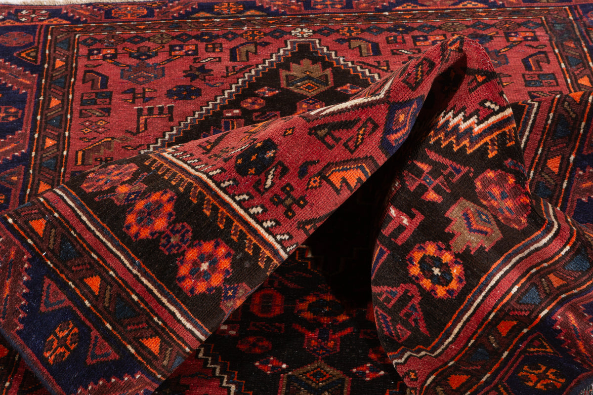 Vintage Black, Rust Red Elongated Medallion Area Rug – 7' 5" x 4' 0" (226 x 123 cm)