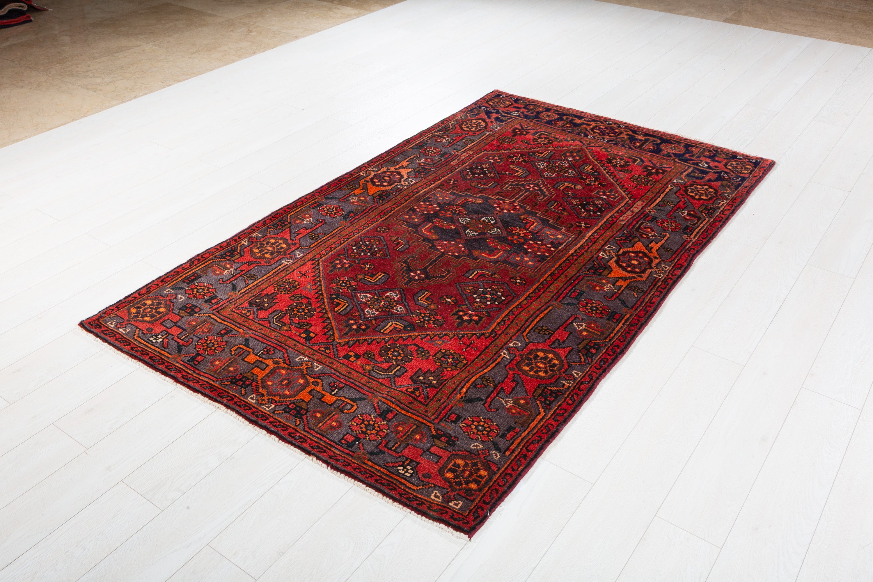 Collectible Vintage Rust Red, Orange-Red Allover Geometric Area Rug – 7' 3" x 4' 4" (222 x 132 cm)