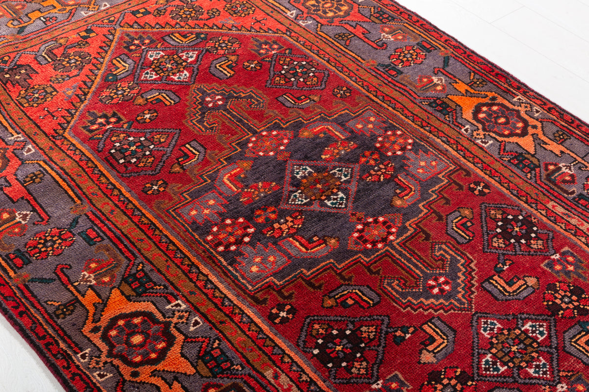 Collectible Vintage Rust Red, Orange-Red Allover Geometric Area Rug – 7' 3" x 4' 4" (222 x 132 cm)