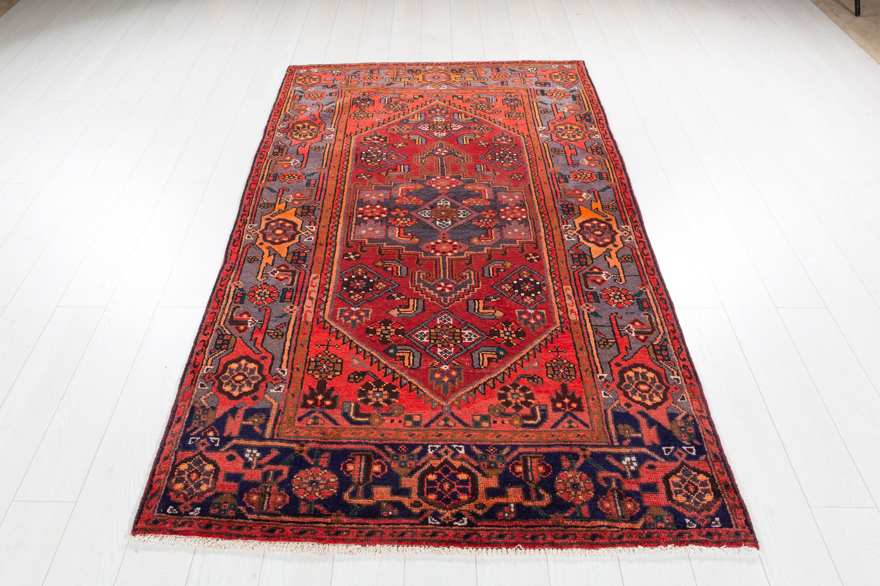 Collectible Vintage Rust Red, Orange-Red Allover Geometric Area Rug – 7' 3" x 4' 4" (222 x 132 cm)