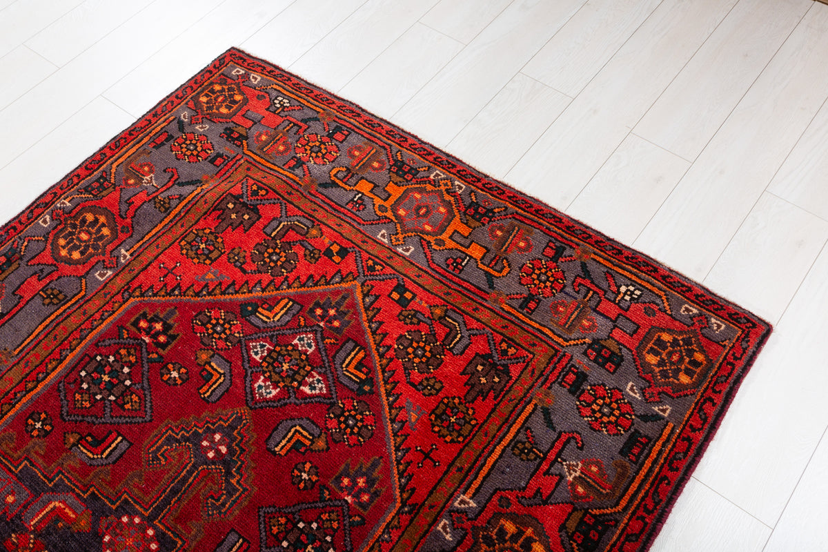 Collectible Vintage Rust Red, Orange-Red Allover Geometric Area Rug – 7' 3" x 4' 4" (222 x 132 cm)