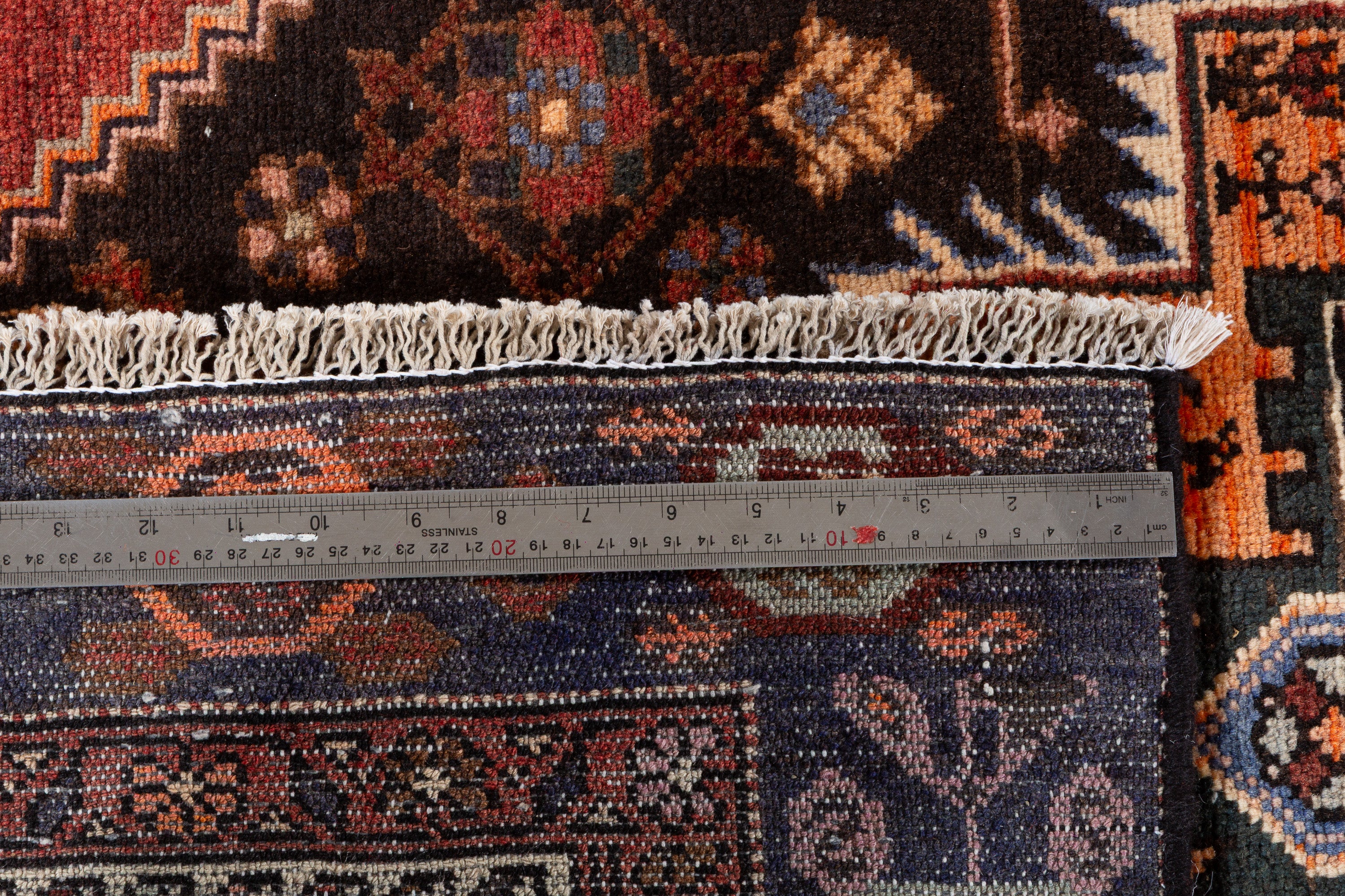 Collectible Vintage Black, Rust Red Geometric Medallion Area Rug – 7' 1" x 4' 3" (216 x 130 cm)