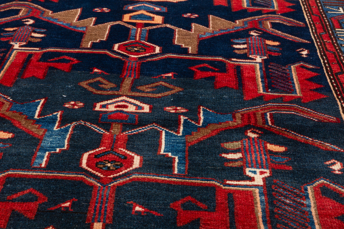 Collectible Vintage Deep Navy Blue, Red Animal Motif Area Rug – 6' 8" x 4' 3" (204 x 129 cm)