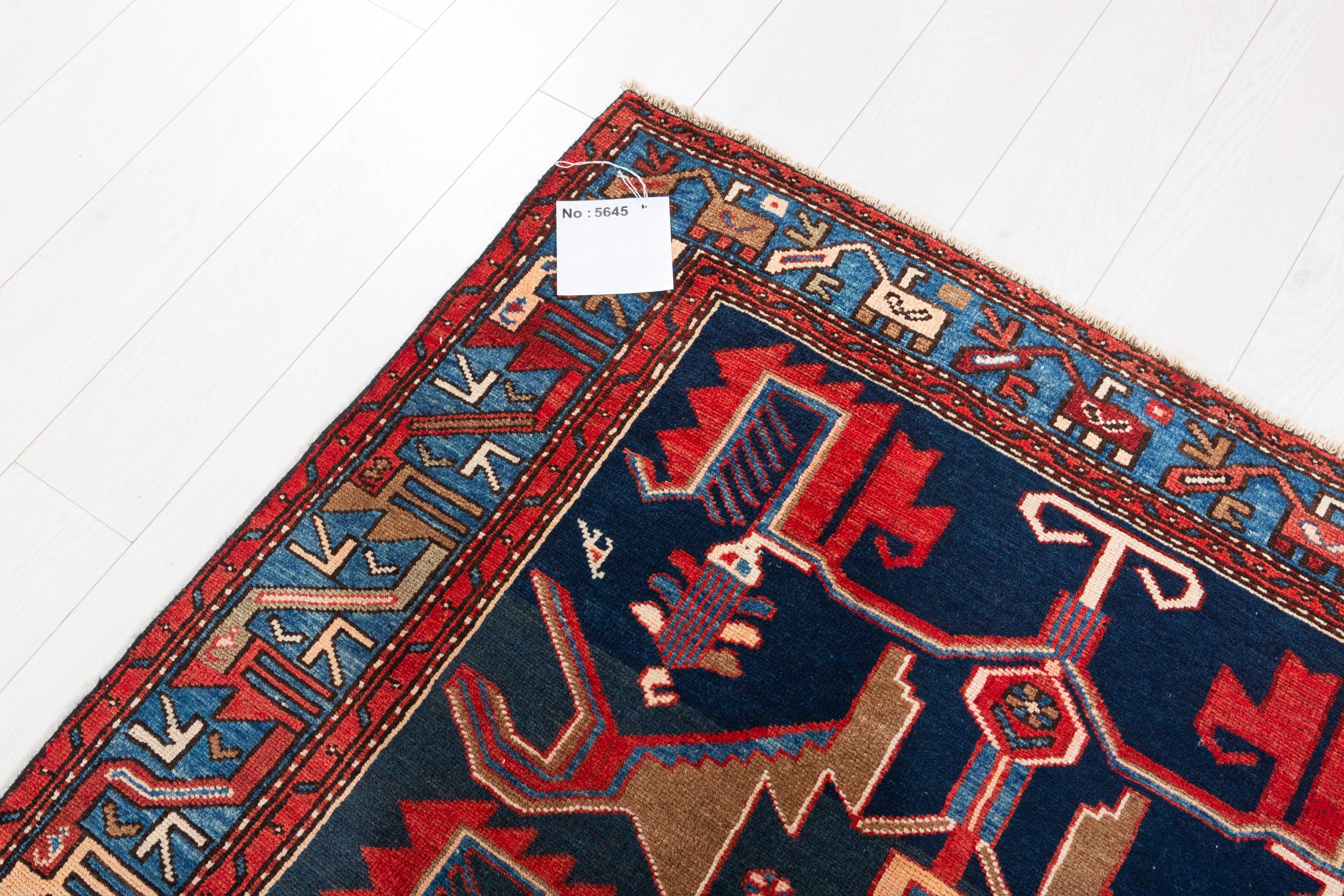 Collectible Vintage Deep Navy Blue, Red Animal Motif Area Rug – 6' 8" x 4' 3" (204 x 129 cm)