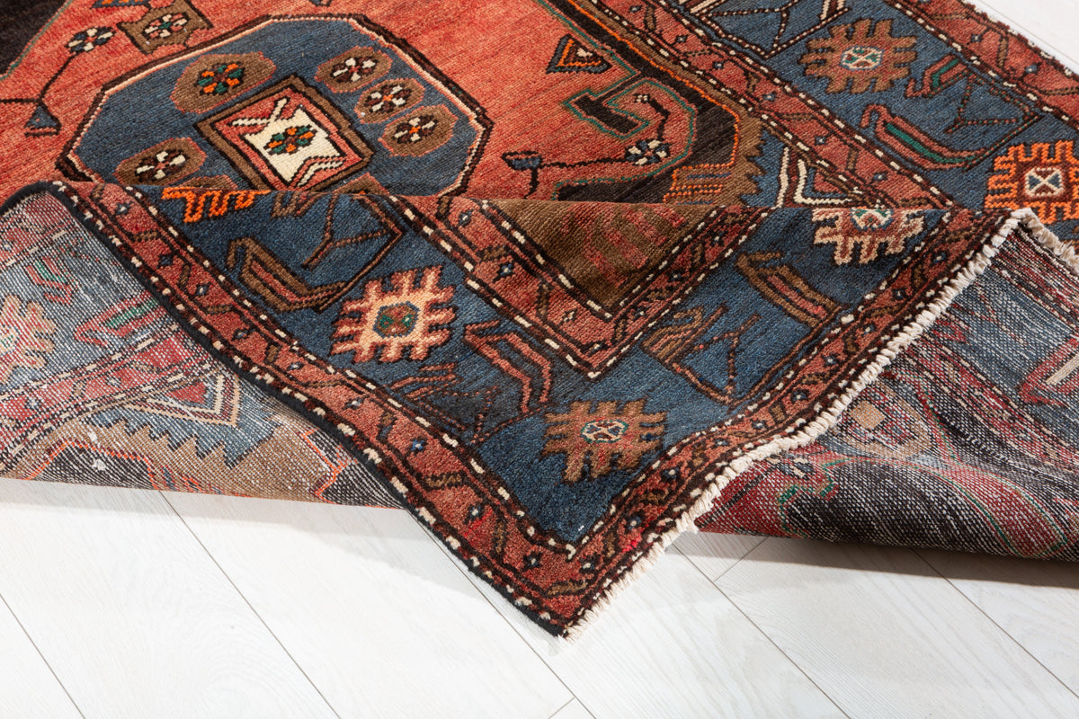Collectible Vintage Faded Black, Coral Geometric Medallion Area Rug – 7' 1" x 4' 6" (216 x 138 cm)