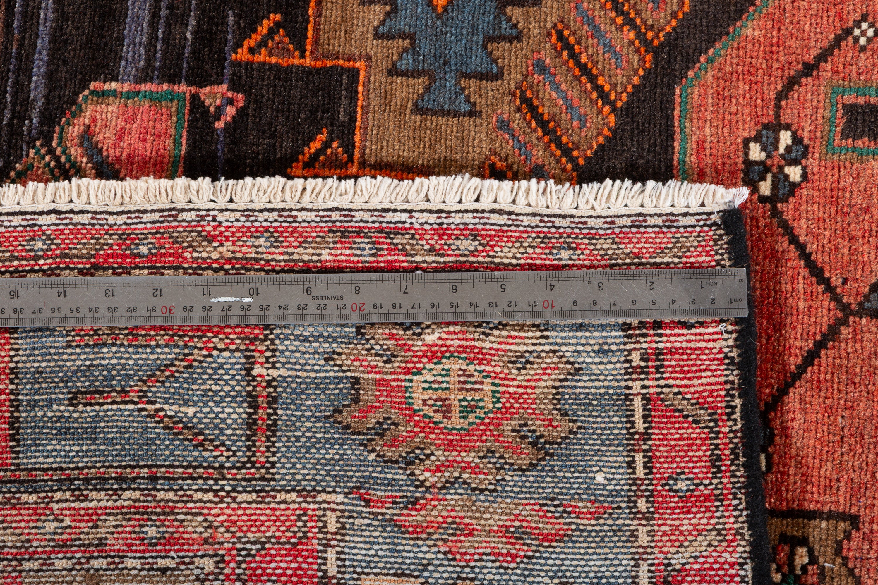 Collectible Vintage Faded Black, Coral Geometric Medallion Area Rug – 7' 1" x 4' 6" (216 x 138 cm)
