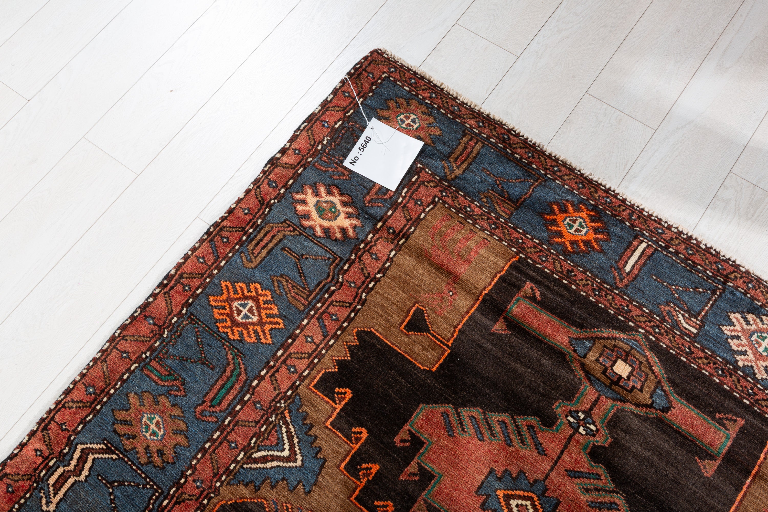Collectible Vintage Faded Black, Coral Geometric Medallion Area Rug – 7' 1" x 4' 6" (216 x 138 cm)