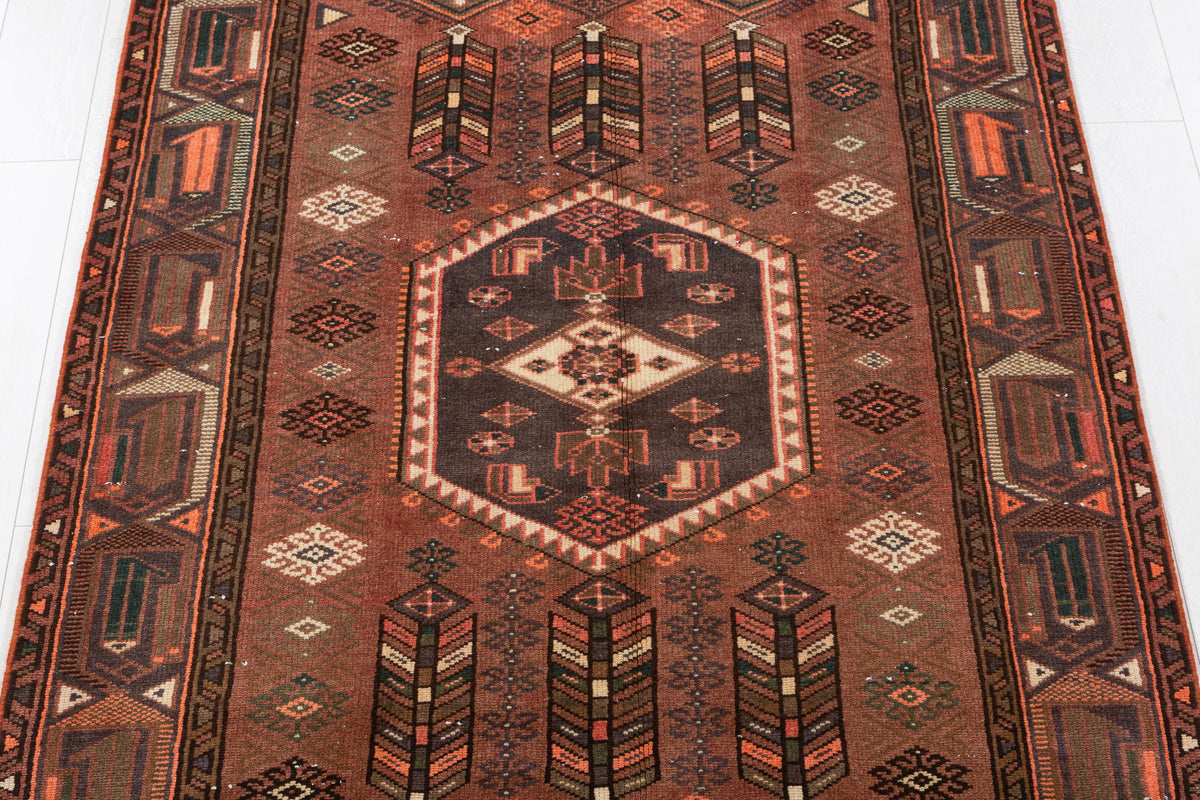 Vintage Rust red, orange Geometric Area Rug – 6' 8" x 4' 3" (204 x 129 cm)