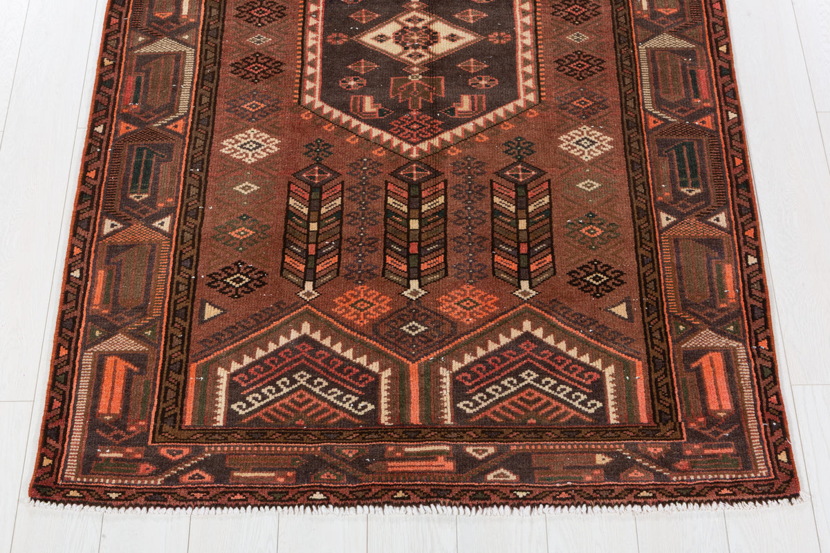 Vintage Rust red, orange Geometric Area Rug – 6' 8" x 4' 3" (204 x 129 cm)