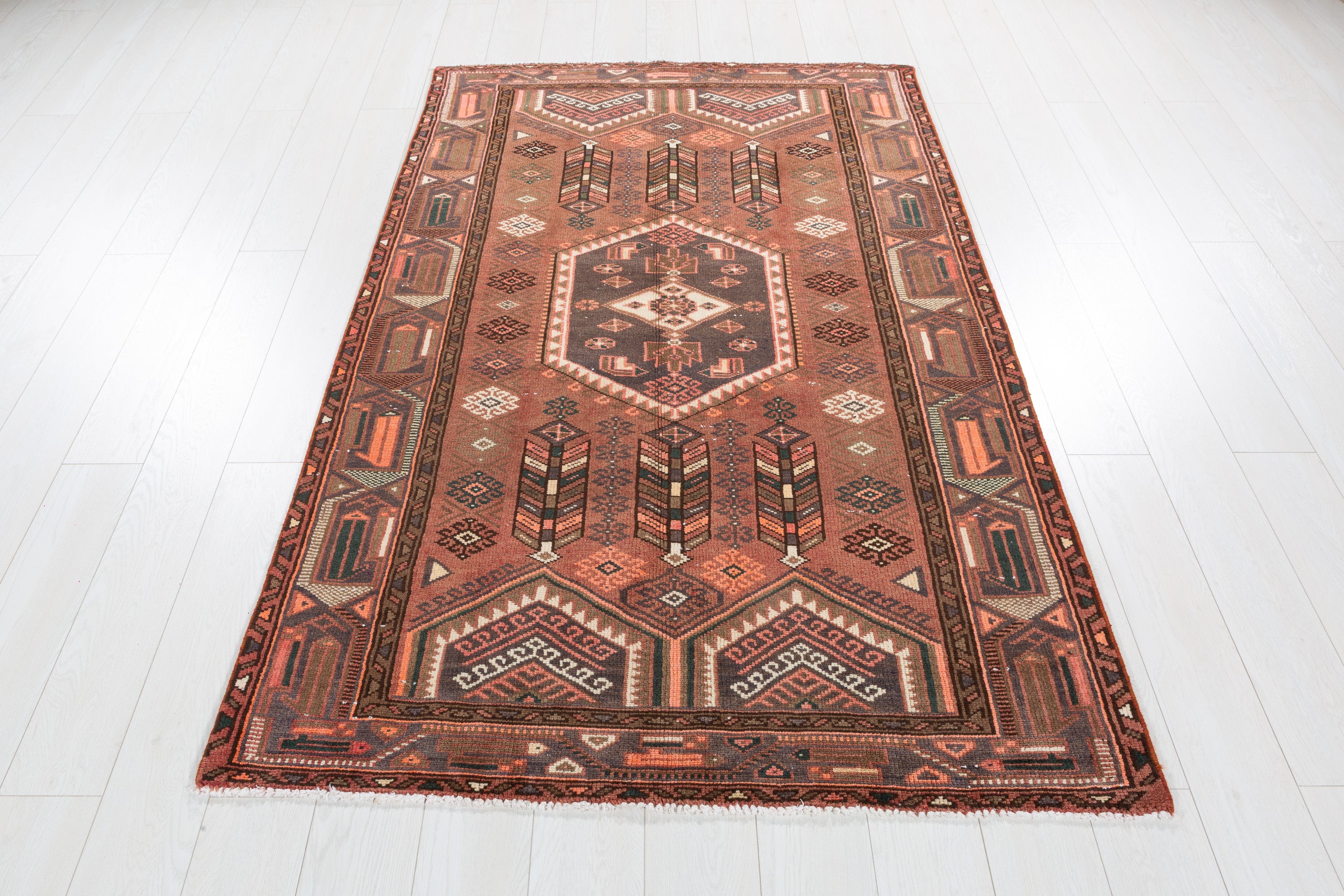 Vintage Rust red, orange Geometric Area Rug – 6' 8" x 4' 3" (204 x 129 cm)