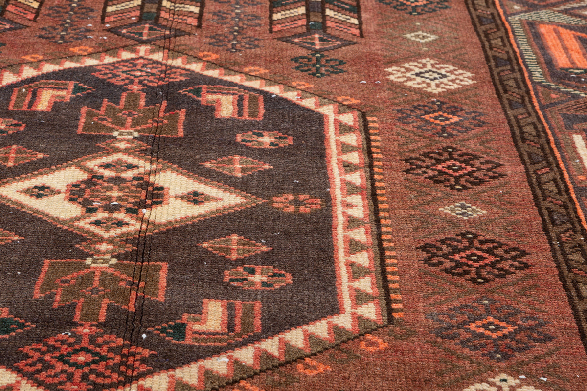 Vintage Rust red, orange Geometric Area Rug – 6' 8" x 4' 3" (204 x 129 cm)