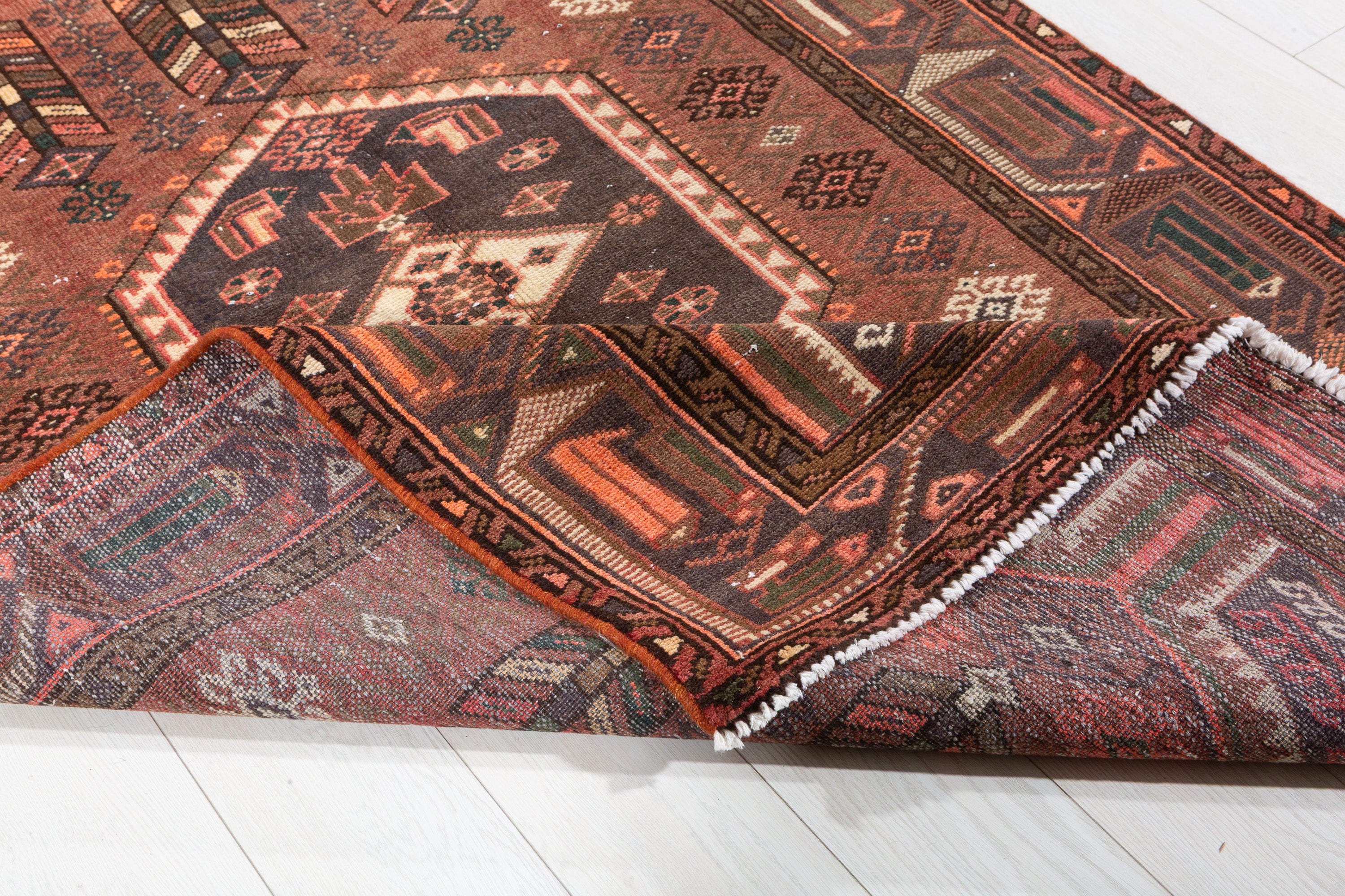 Vintage Rust red, orange Geometric Area Rug – 6' 8" x 4' 3" (204 x 129 cm)