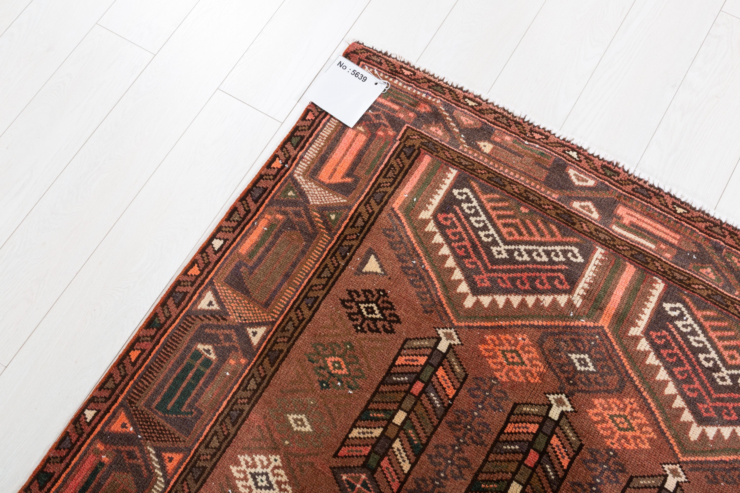 Vintage Rust red, orange Geometric Area Rug – 6' 8" x 4' 3" (204 x 129 cm)