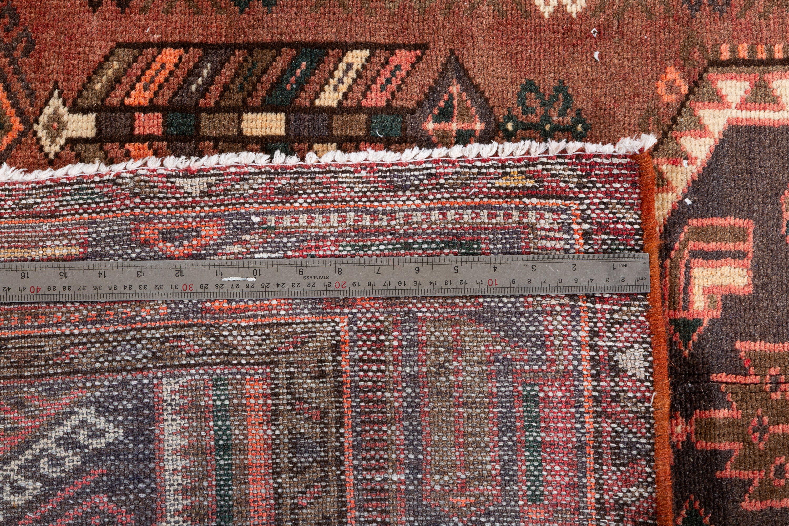 Vintage Rust red, orange Geometric Area Rug – 6' 8" x 4' 3" (204 x 129 cm)