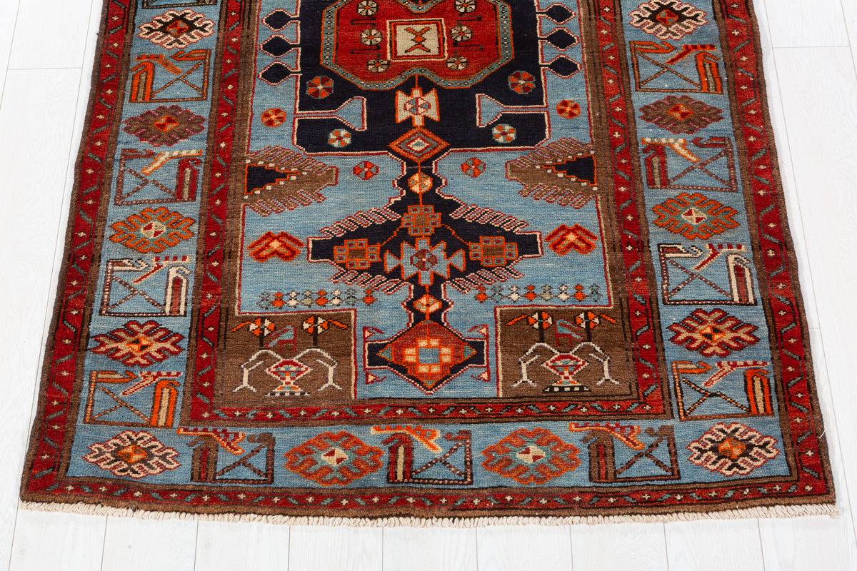 Collectible Vintage Turquoise blue, brown Geometric Area Rug – 6' 4" x 4' 2" (194 x 126 cm)