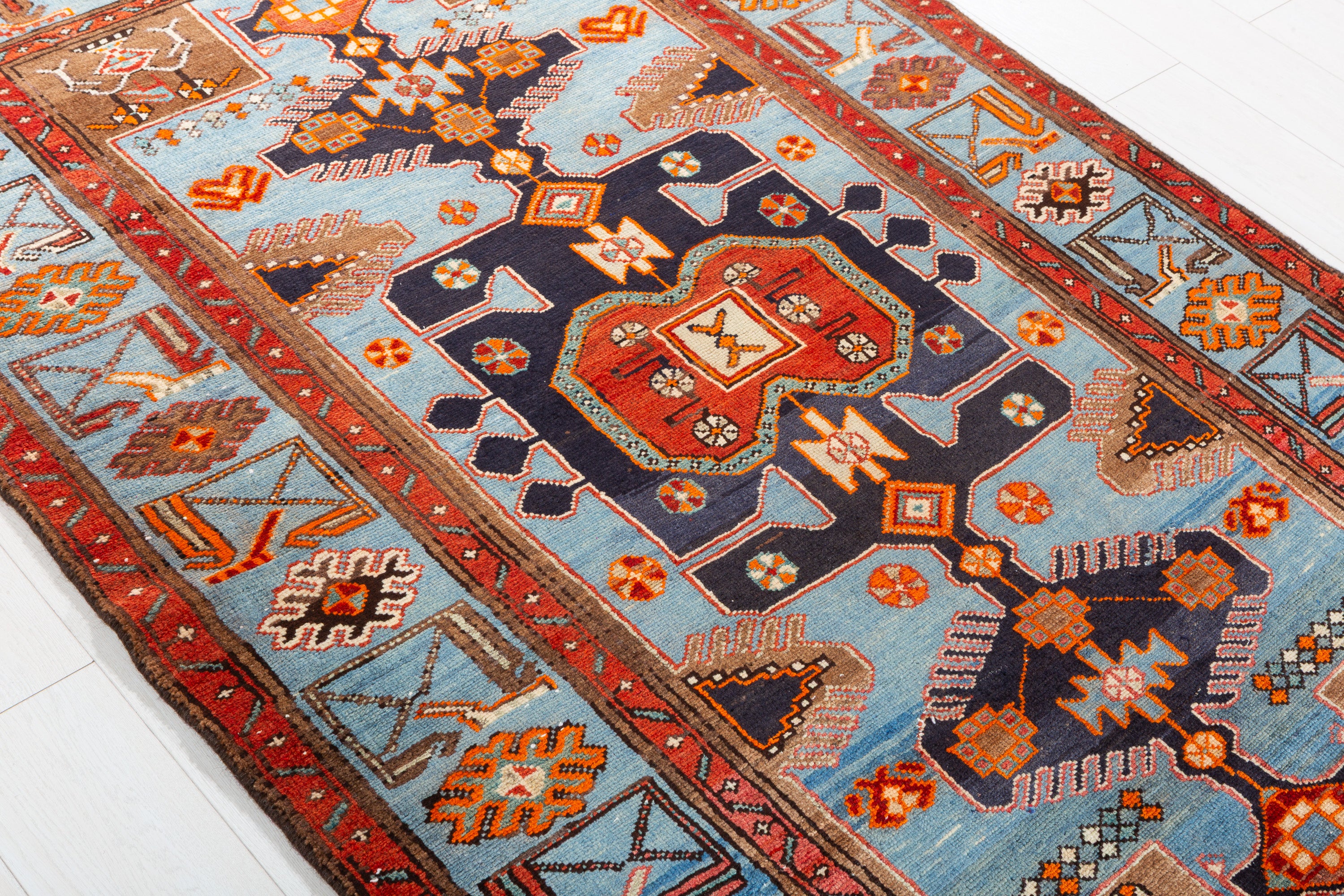 Collectible Vintage Turquoise blue, brown Geometric Area Rug – 6' 4" x 4' 2" (194 x 126 cm)