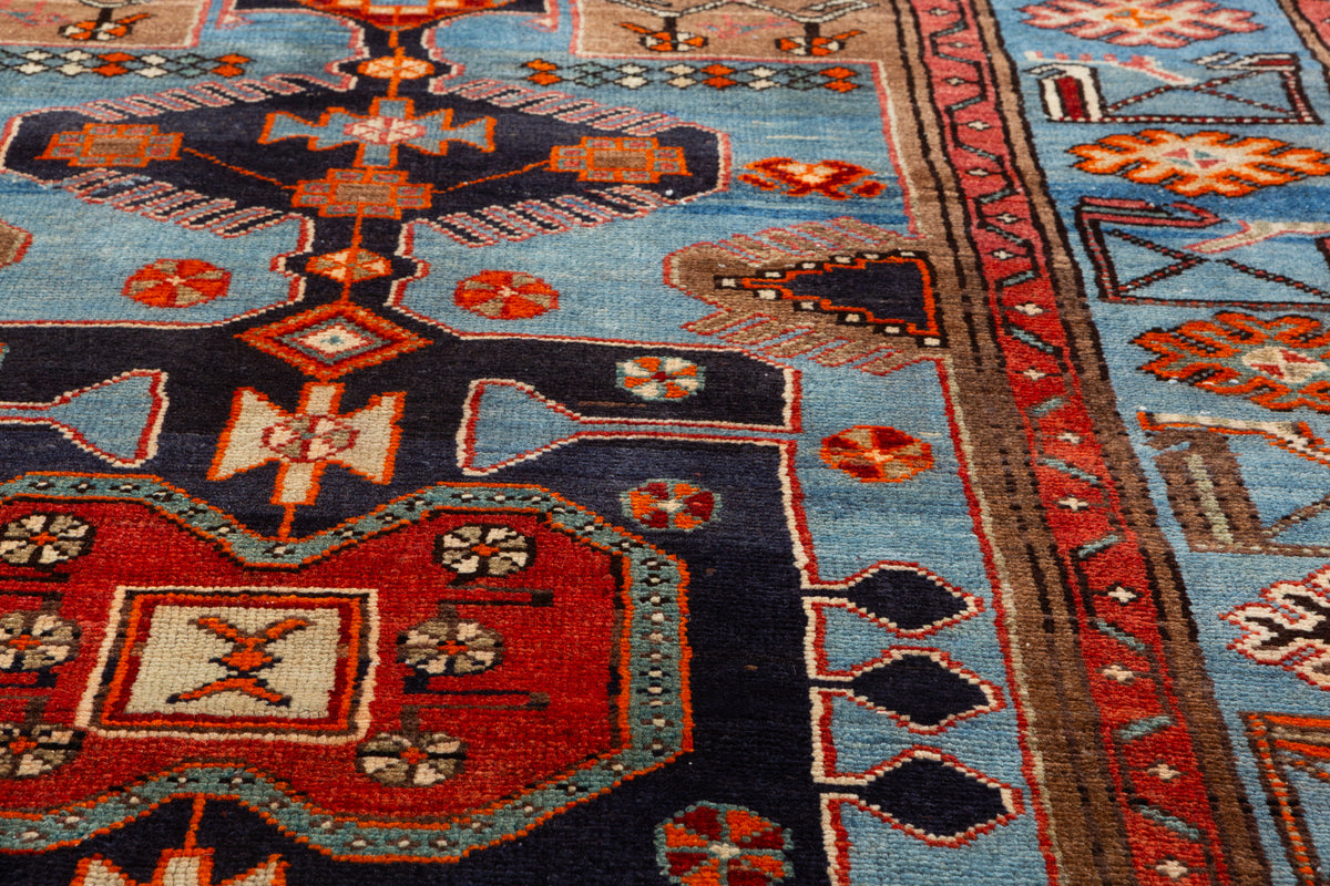 Collectible Vintage Turquoise blue, brown Geometric Area Rug – 6' 4" x 4' 2" (194 x 126 cm)