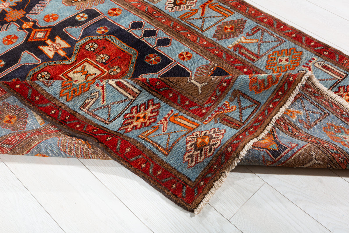 Collectible Vintage Turquoise blue, brown Geometric Area Rug – 6' 4" x 4' 2" (194 x 126 cm)