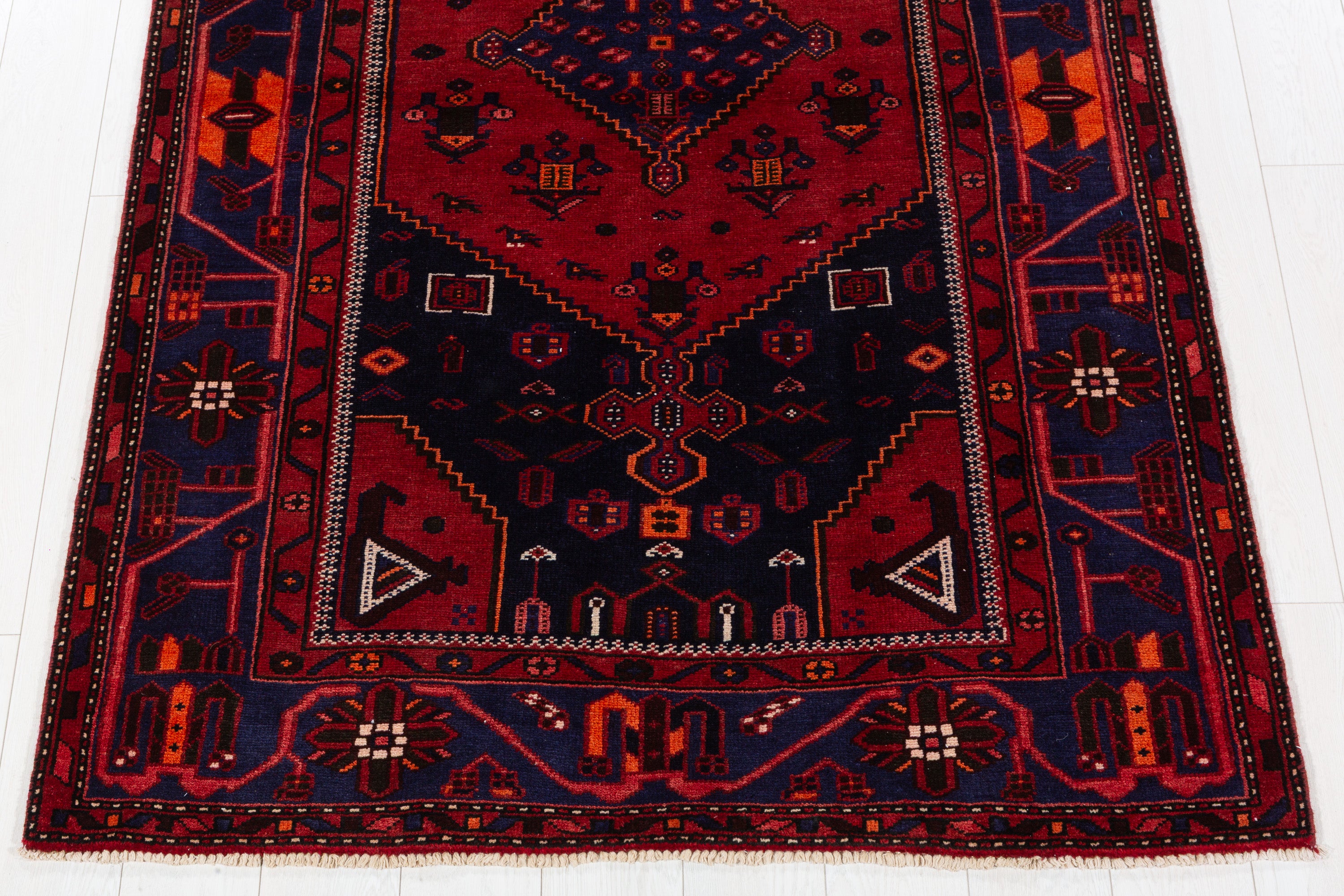 Vintage Red, blue Geometric Area Rug – 7' 1" x 4' 4" (217 x 131 cm)
