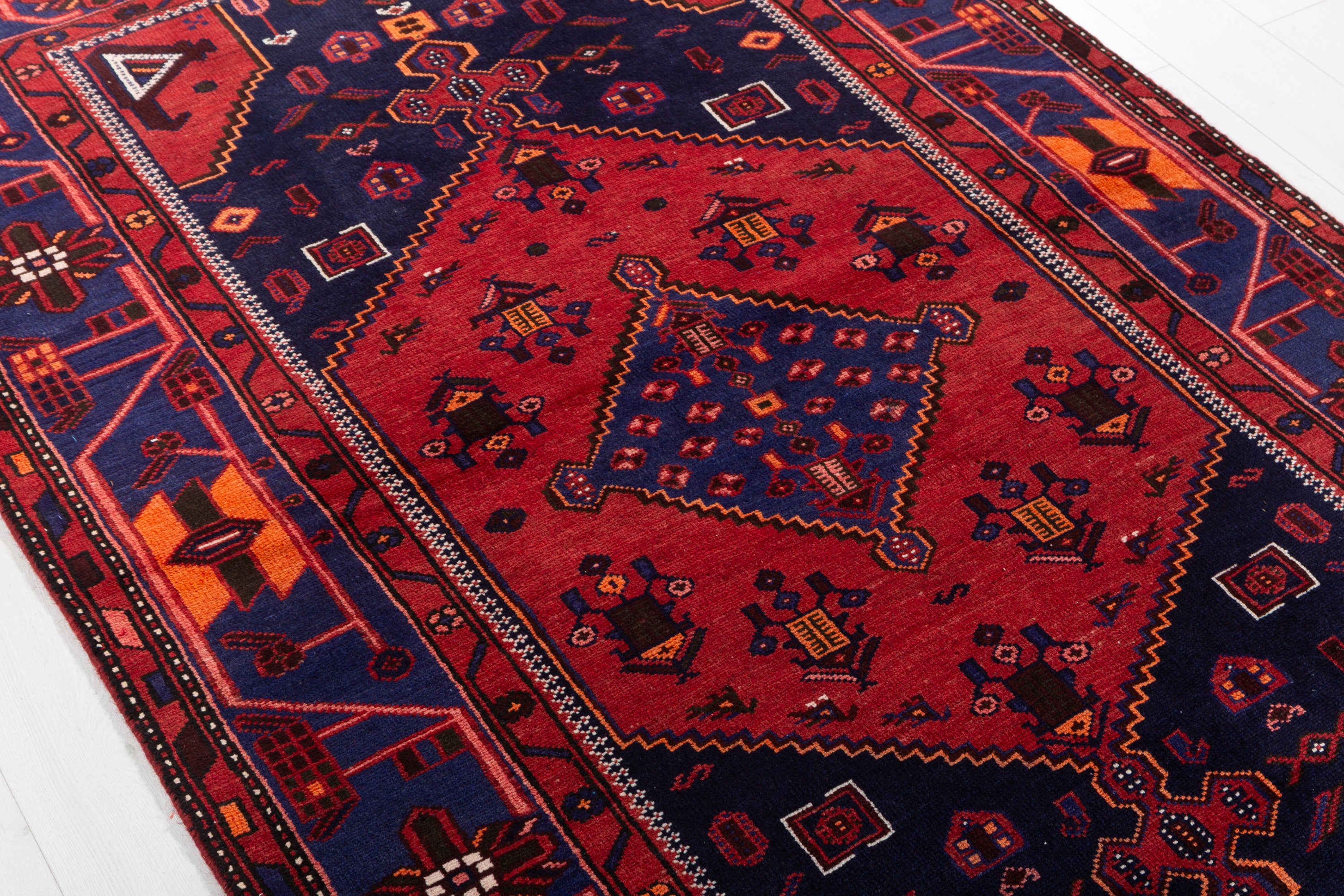 Vintage Red, blue Geometric Area Rug – 7' 1" x 4' 4" (217 x 131 cm)