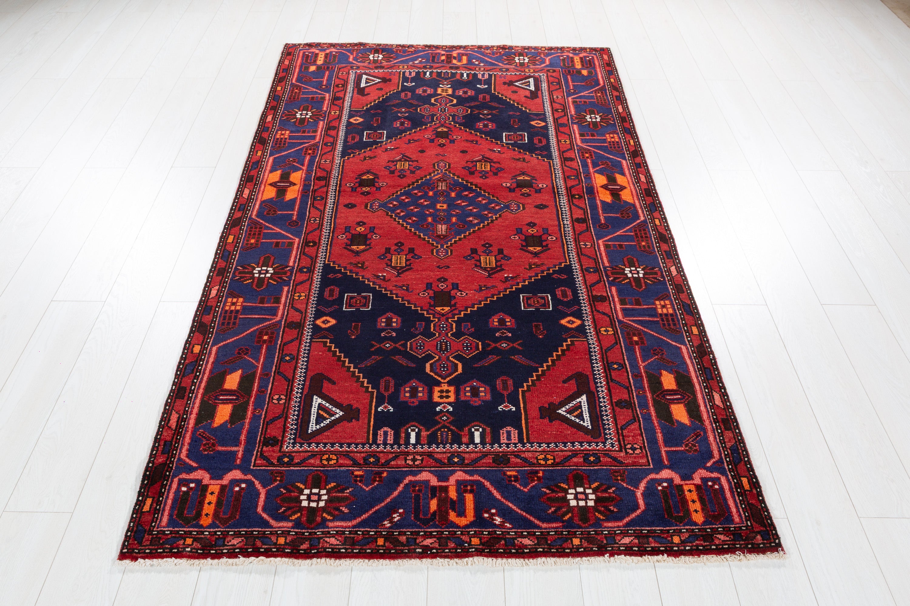 Vintage Red, blue Geometric Area Rug – 7' 1" x 4' 4" (217 x 131 cm)