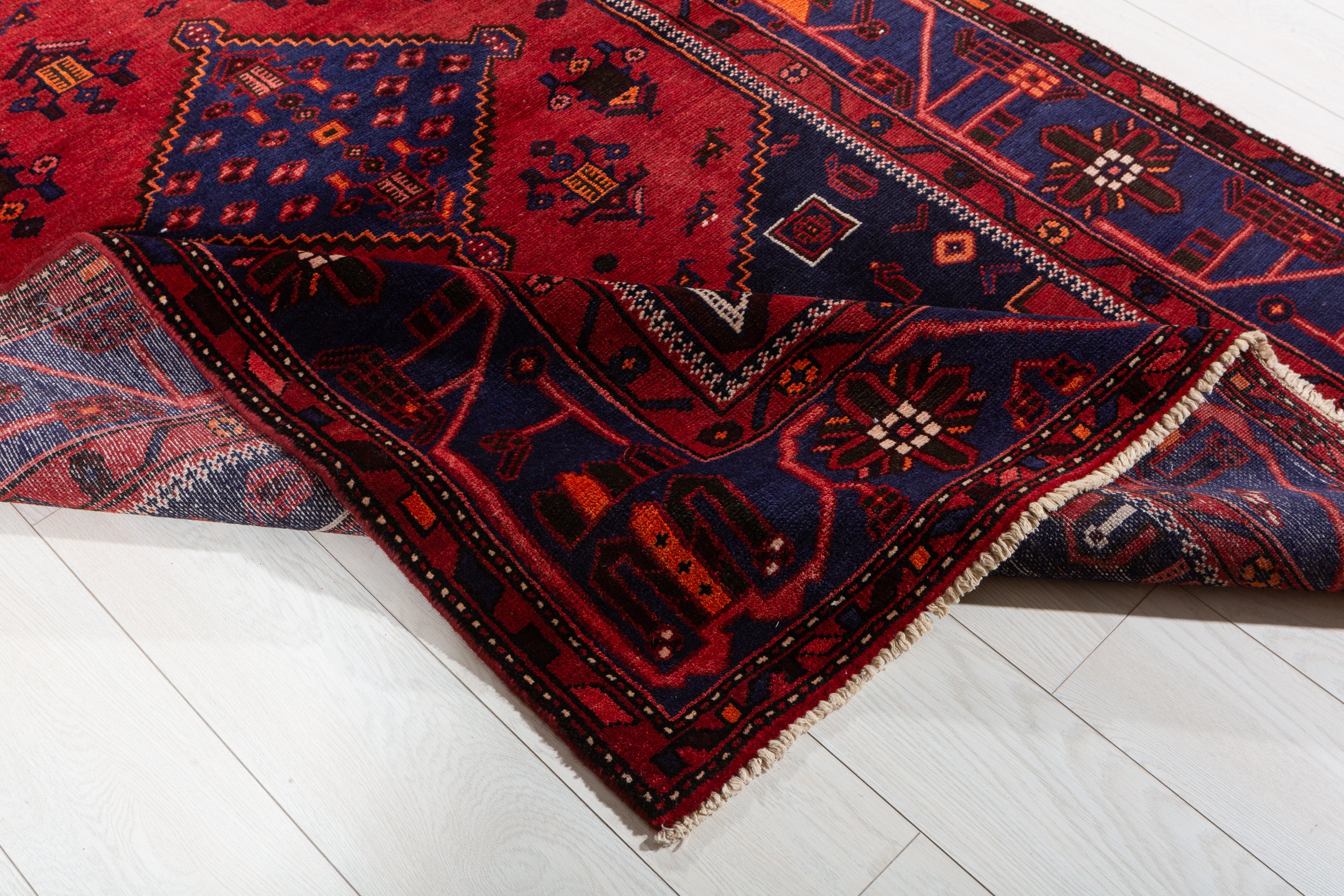 Vintage Red, blue Geometric Area Rug – 7' 1" x 4' 4" (217 x 131 cm)
