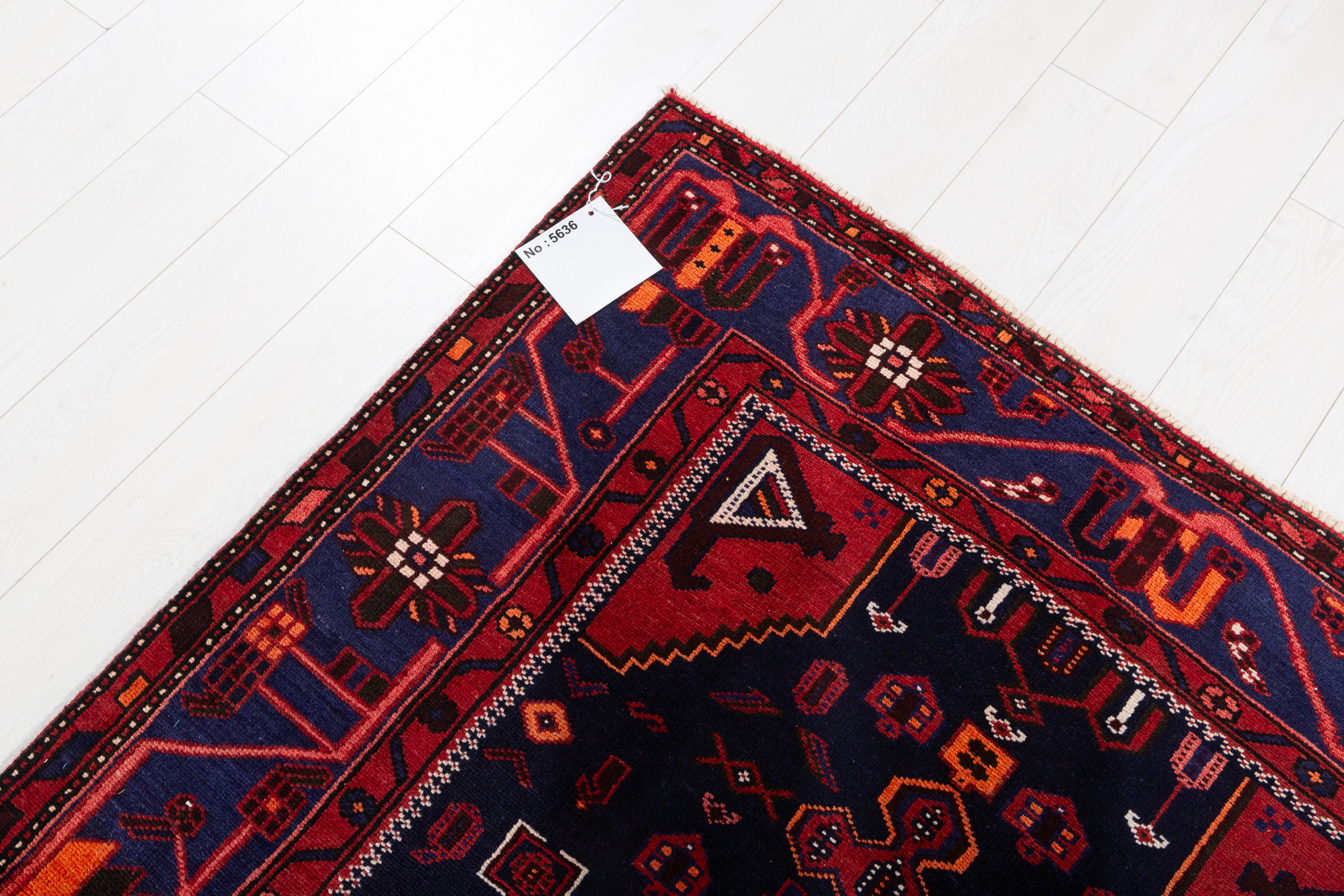 Vintage Red, blue Geometric Area Rug – 7' 1" x 4' 4" (217 x 131 cm)