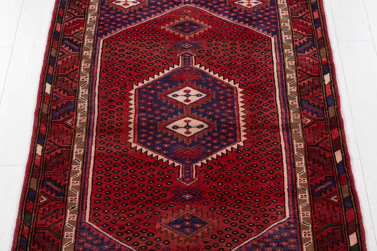 Vintage Red, navy blue Geometric Area Rug – 6' 4" x 3' 8" (192 x 113 cm)