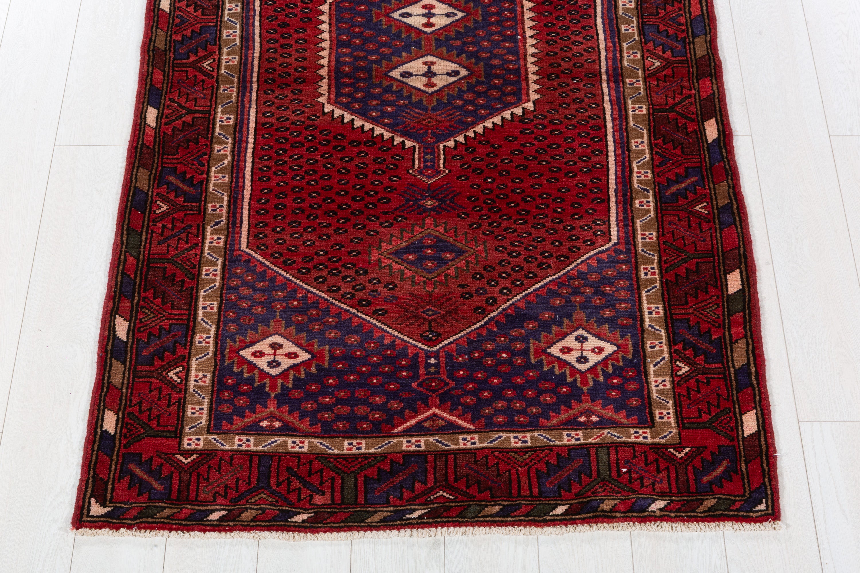 Vintage Red, navy blue Geometric Area Rug – 6' 4" x 3' 8" (192 x 113 cm)