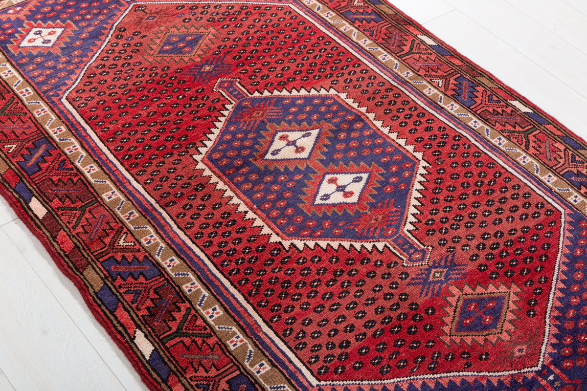 Vintage Red, navy blue Geometric Area Rug – 6' 4" x 3' 8" (192 x 113 cm)