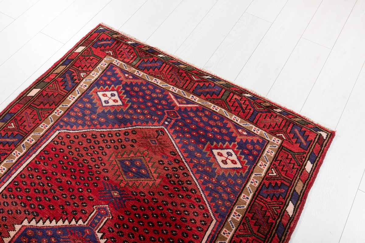 Vintage Red, navy blue Geometric Area Rug – 6' 4" x 3' 8" (192 x 113 cm)