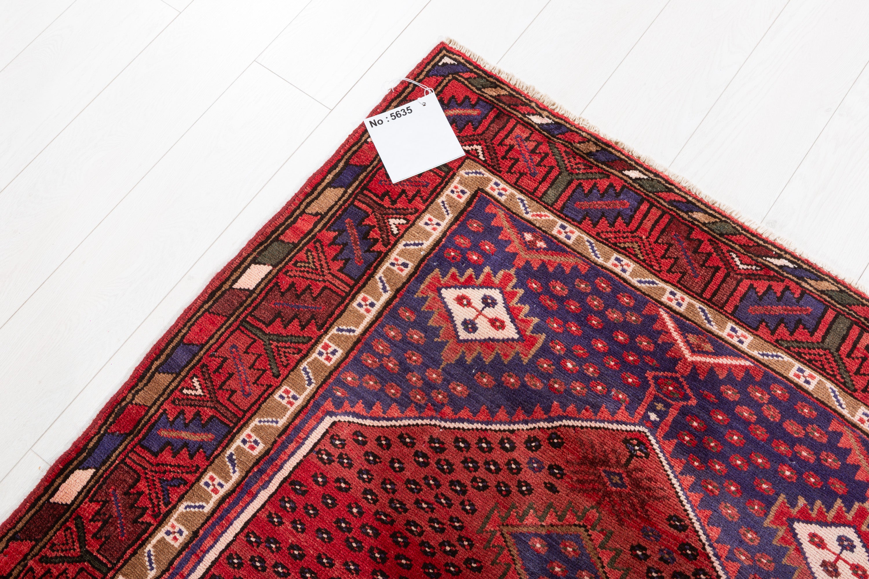 Vintage Red, navy blue Geometric Area Rug – 6' 4" x 3' 8" (192 x 113 cm)