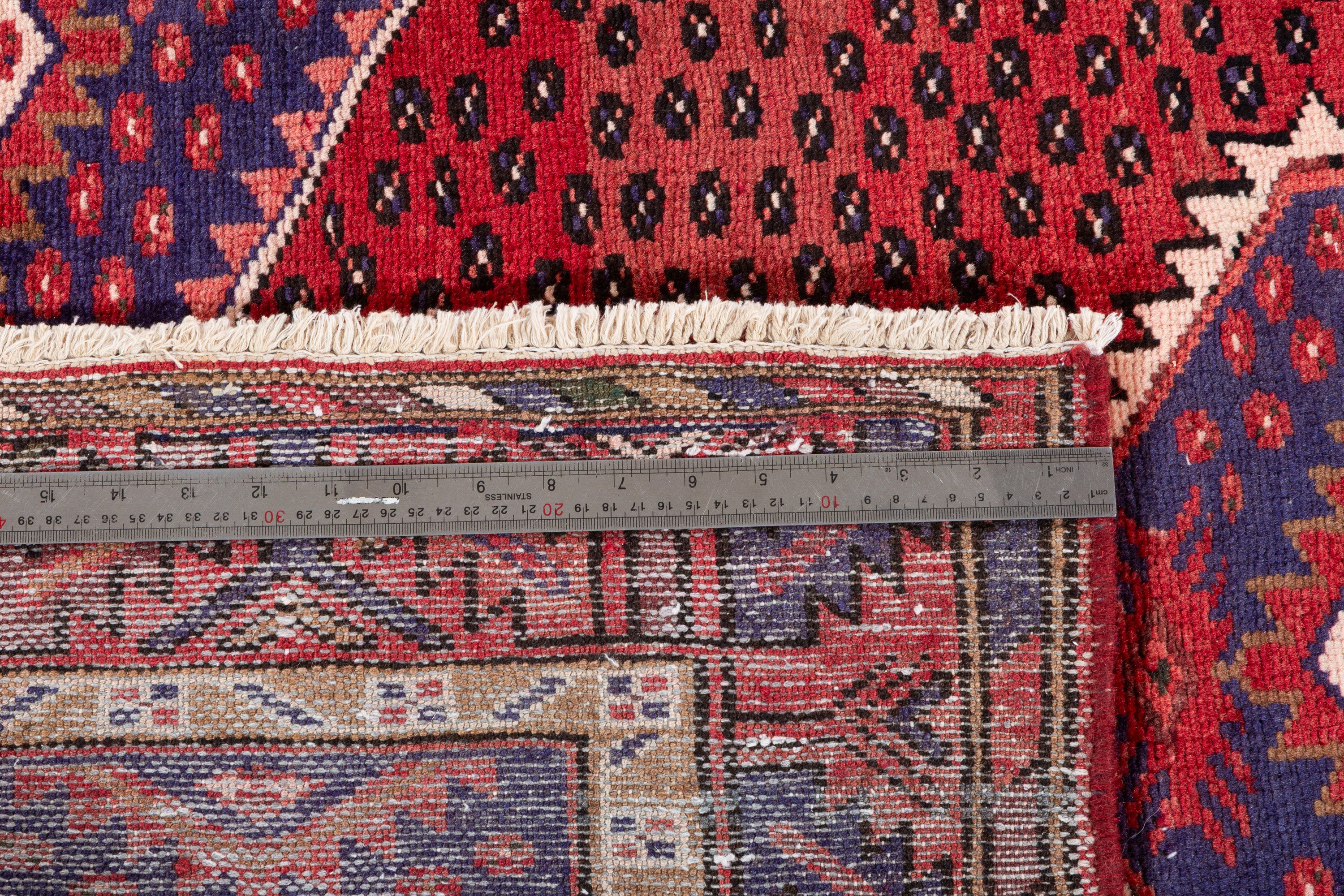 Vintage Red, navy blue Geometric Area Rug – 6' 4" x 3' 8" (192 x 113 cm)