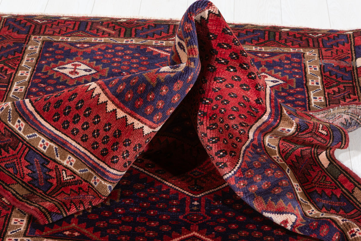 Vintage Red, navy blue Geometric Area Rug – 6' 4" x 3' 8" (192 x 113 cm)