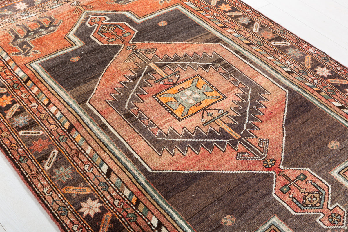 Collectible Antique Brick red, black Geometric Area Rug – 6' 10" x 4' 6" (208 x 136 cm)