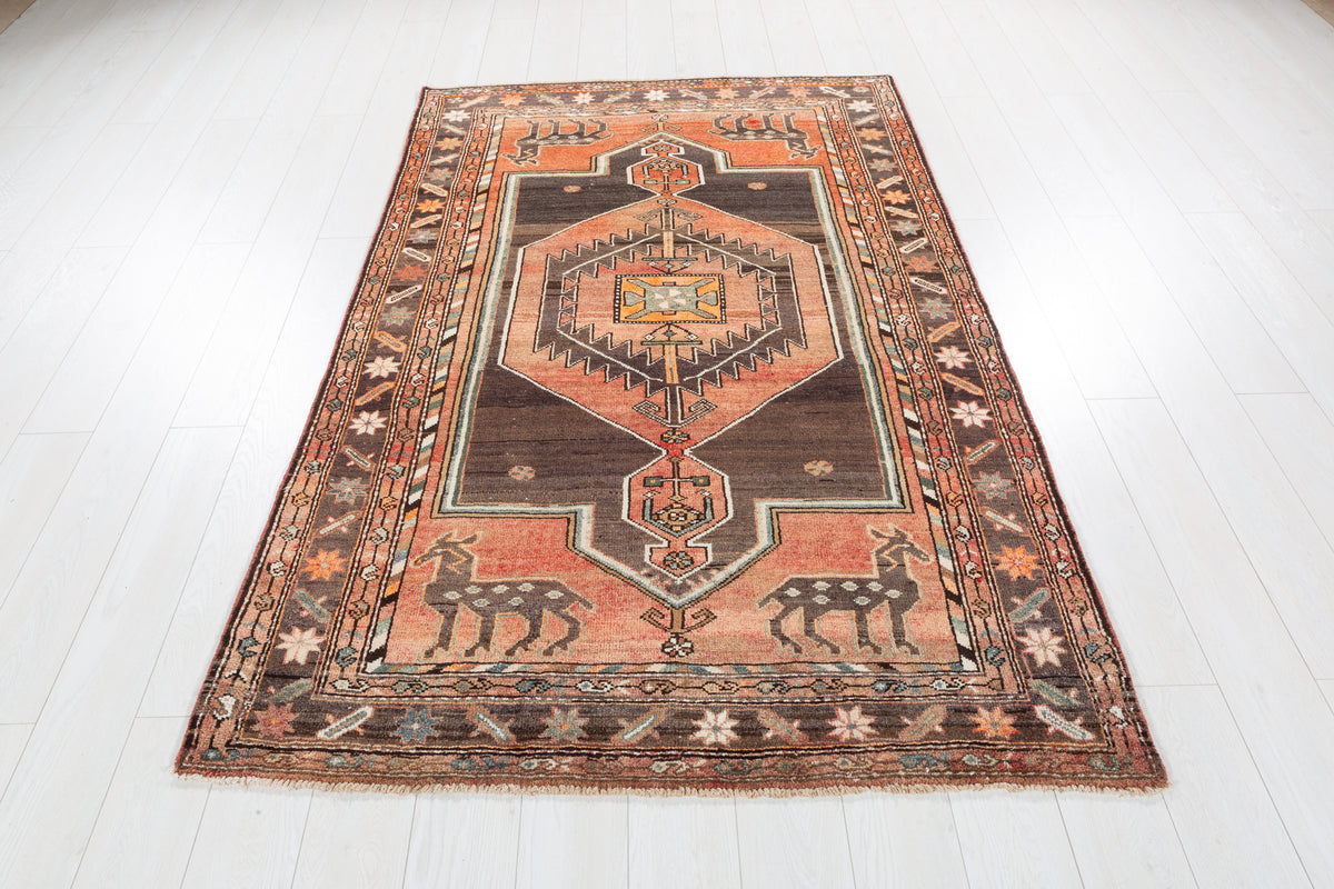Collectible Antique Brick red, black Geometric Area Rug – 6' 10" x 4' 6" (208 x 136 cm)