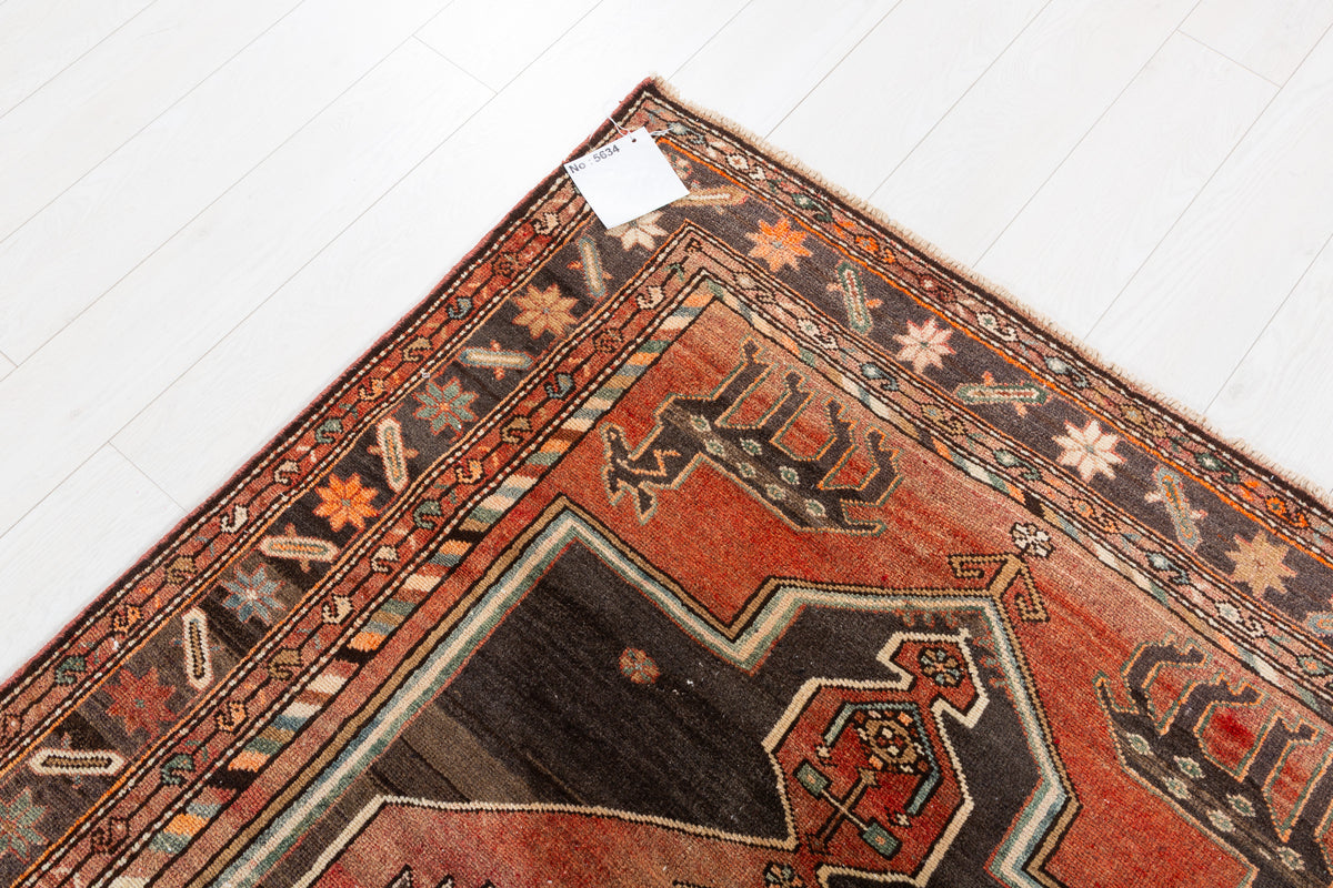 Collectible Antique Brick red, black Geometric Area Rug – 6' 10" x 4' 6" (208 x 136 cm)