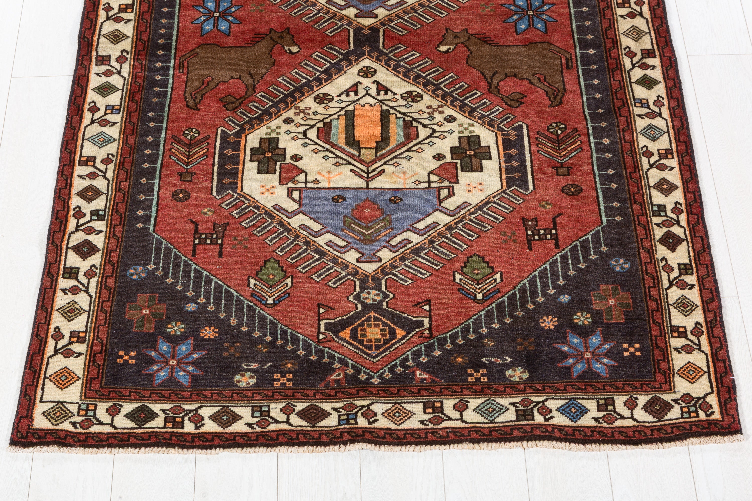 Collectible Vintage Rust red, beige Geometric Area Rug – 6' 4" x 4' 3" (194 x 129 cm)