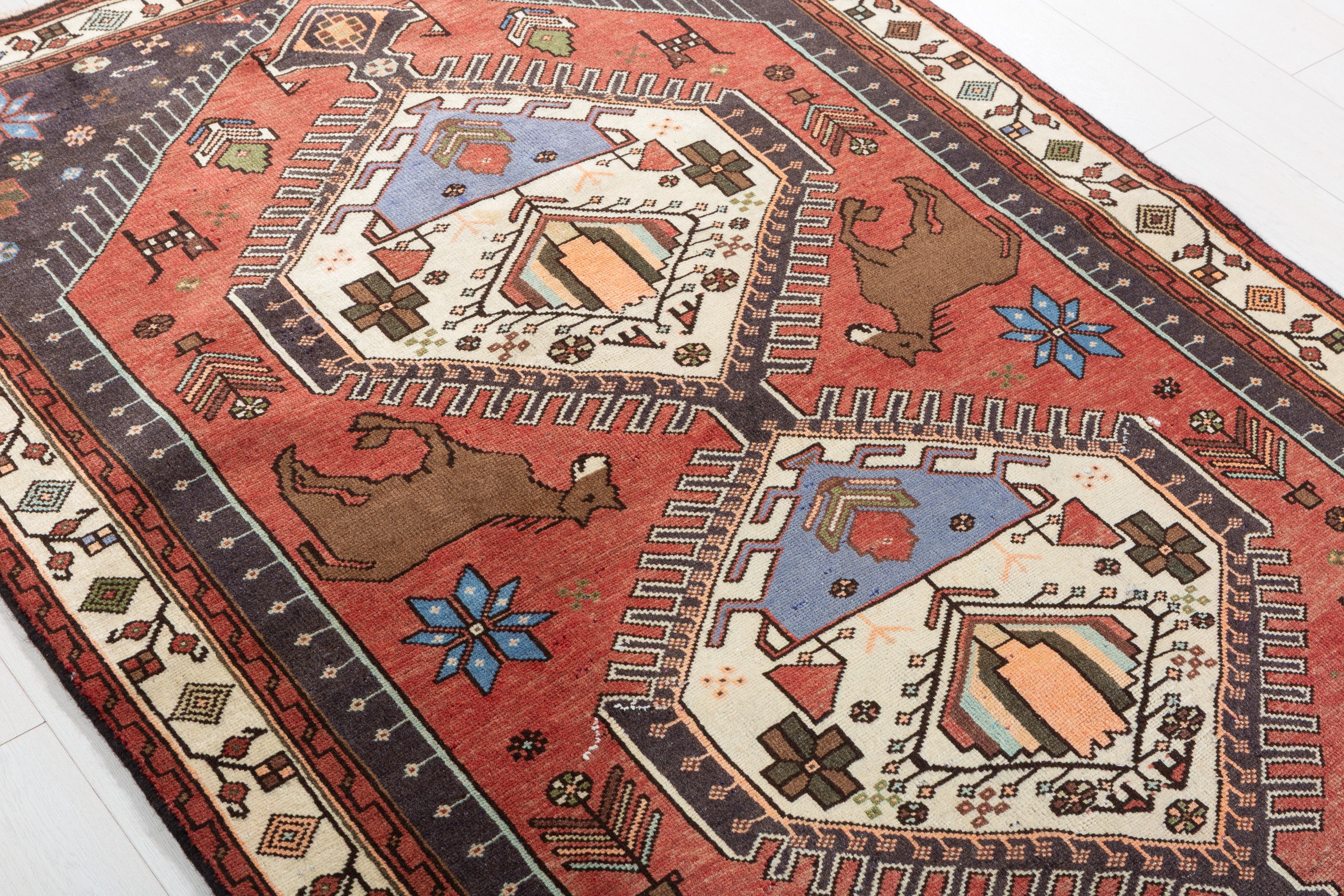Collectible Vintage Rust red, beige Geometric Area Rug – 6' 4" x 4' 3" (194 x 129 cm)