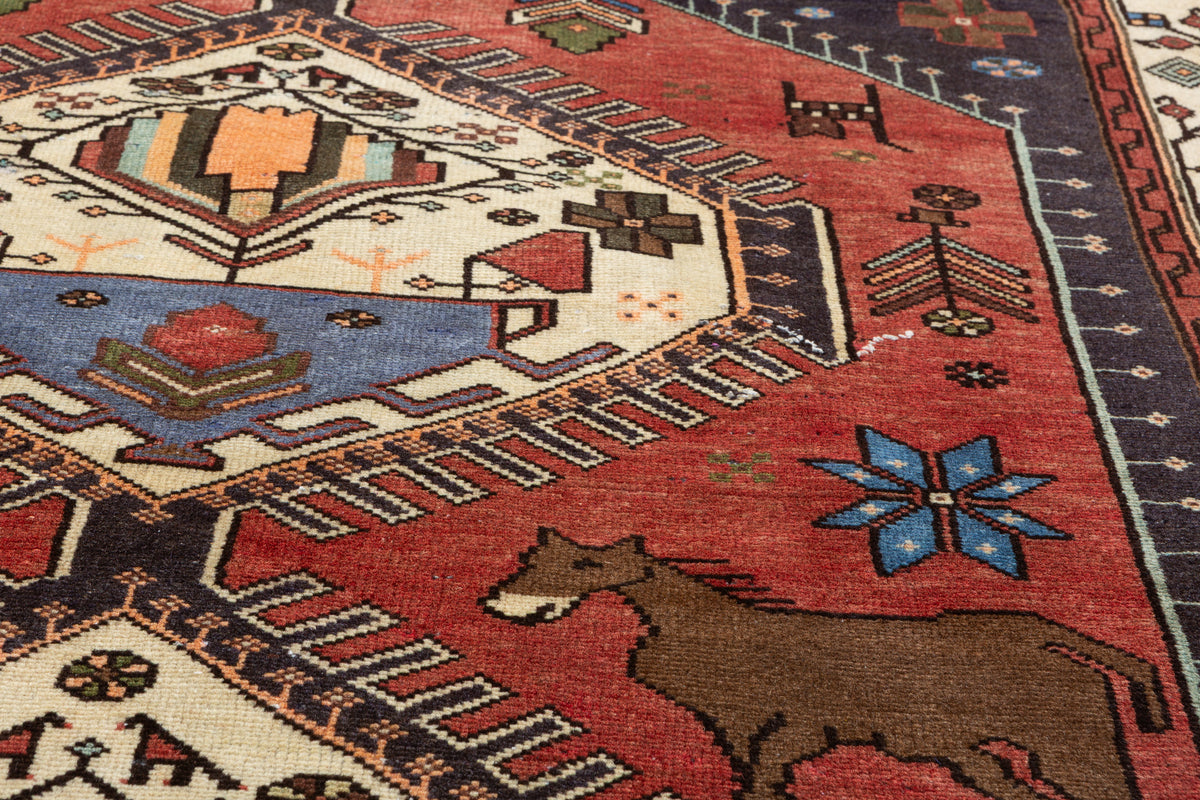 Collectible Vintage Rust red, beige Geometric Area Rug – 6' 4" x 4' 3" (194 x 129 cm)