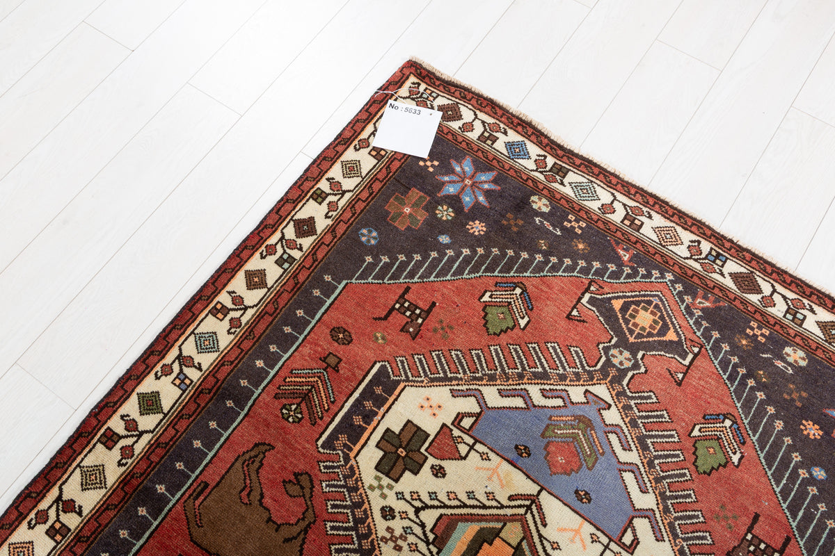 Collectible Vintage Rust red, beige Geometric Area Rug – 6' 4" x 4' 3" (194 x 129 cm)