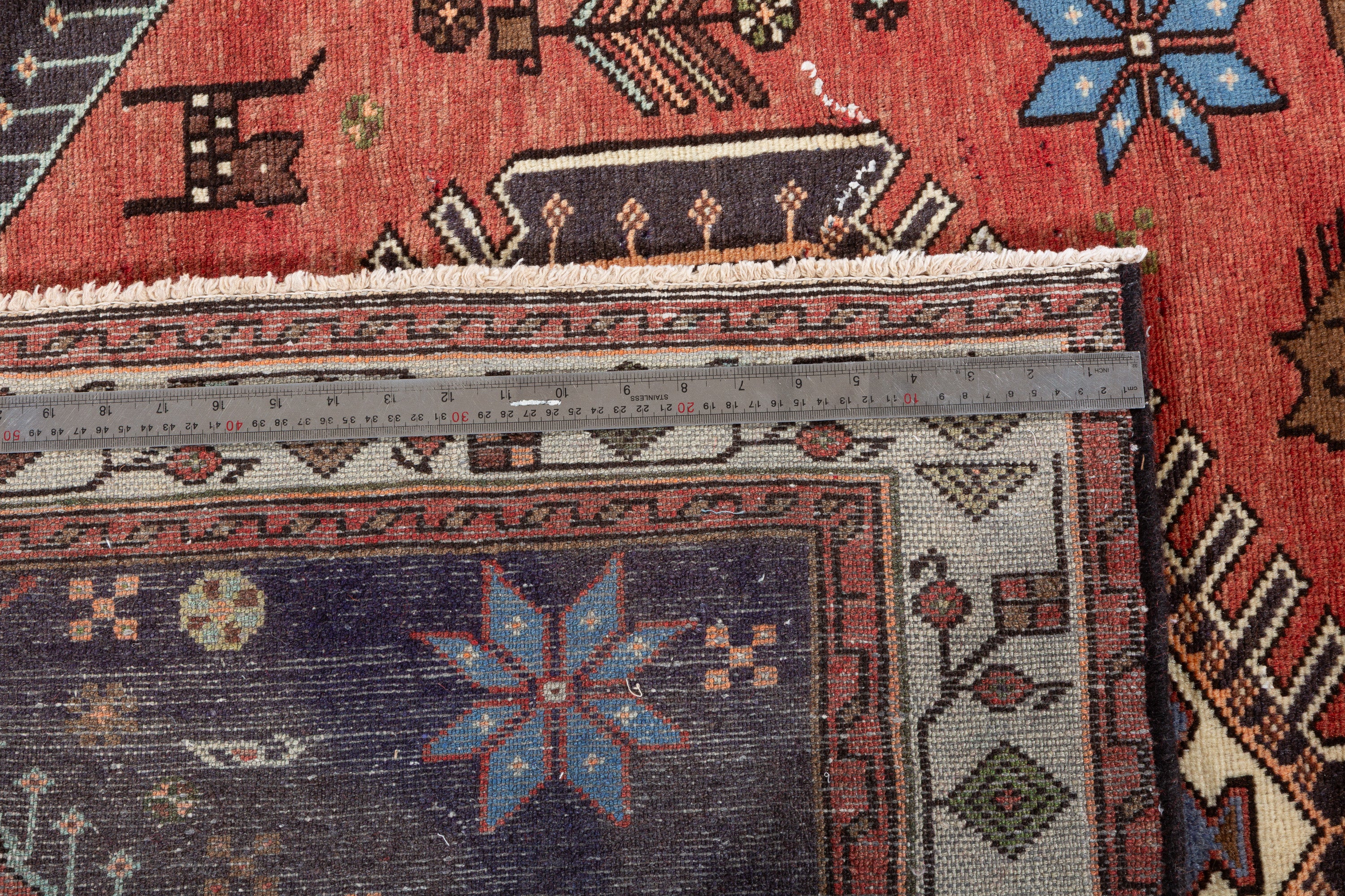 Collectible Vintage Rust red, beige Geometric Area Rug – 6' 4" x 4' 3" (194 x 129 cm)