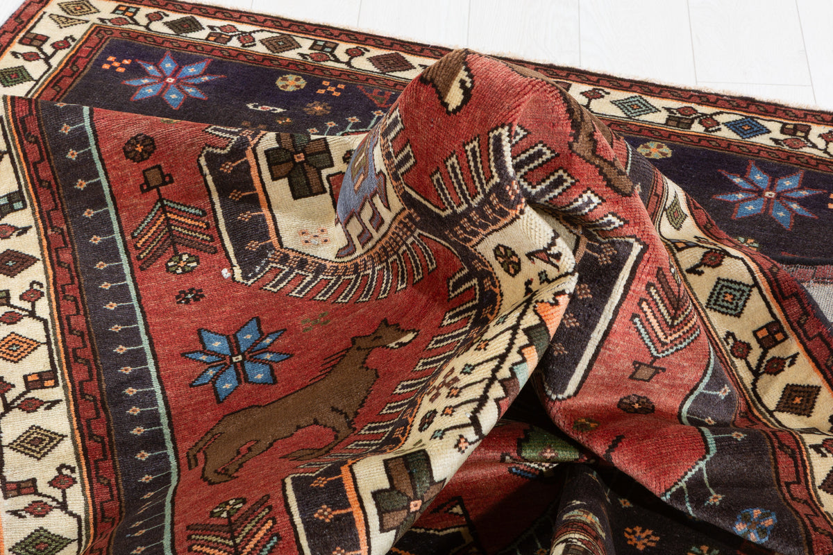 Collectible Vintage Rust red, beige Geometric Area Rug – 6' 4" x 4' 3" (194 x 129 cm)