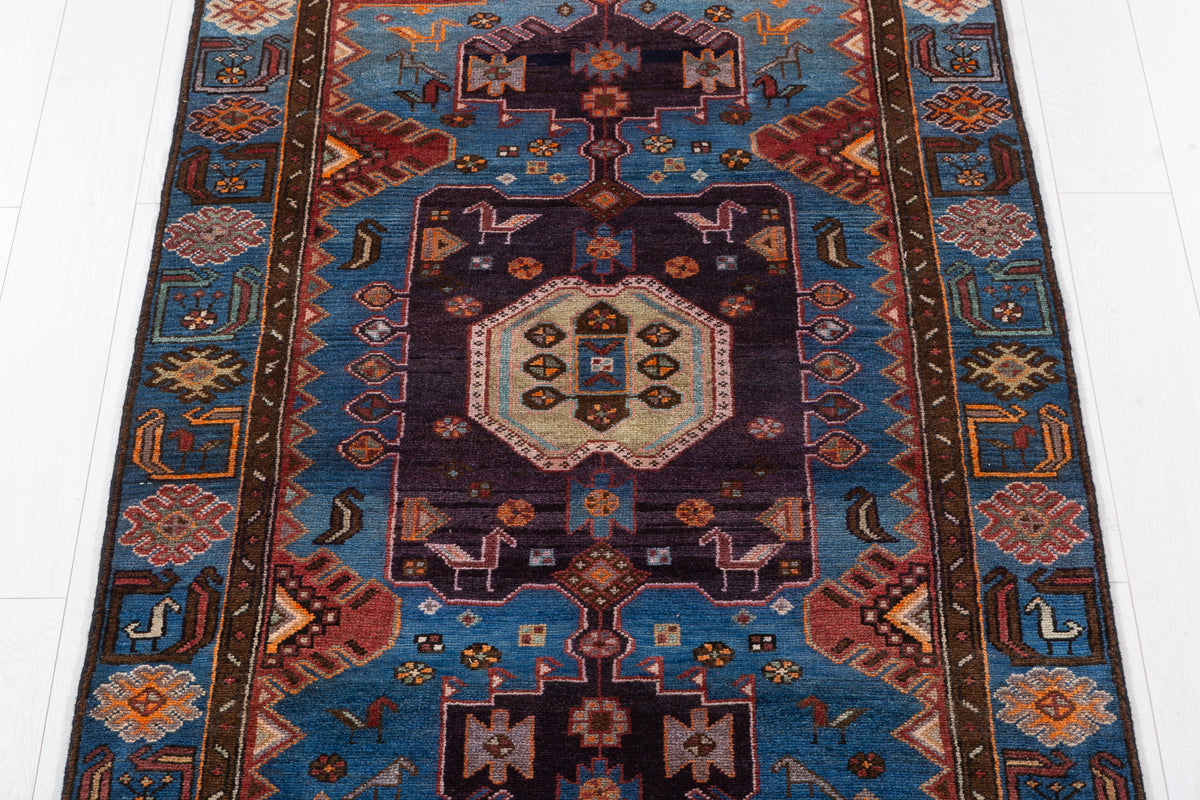 Collectible Vintage Blue Geometric Area Rug – 6' 6" x 3' 8" (199 x 112 cm)