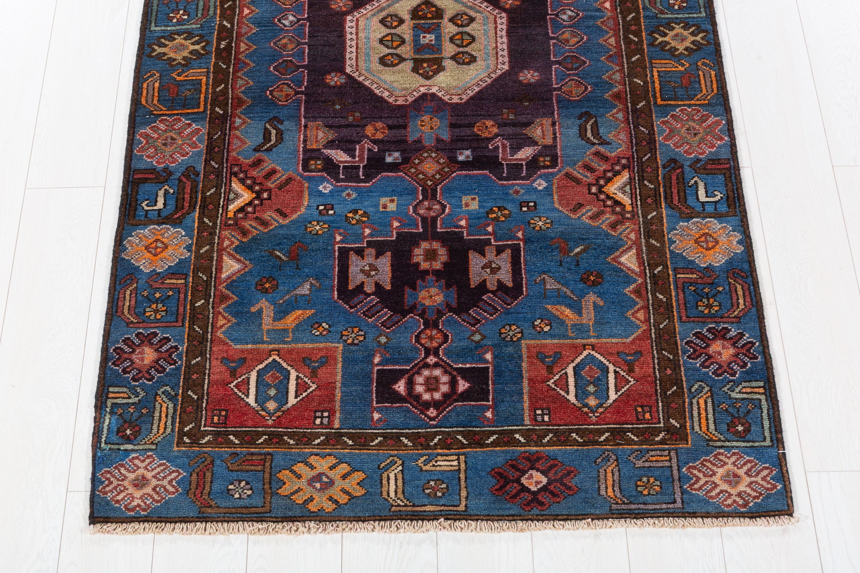 Collectible Vintage Blue Geometric Area Rug – 6' 6" x 3' 8" (199 x 112 cm)