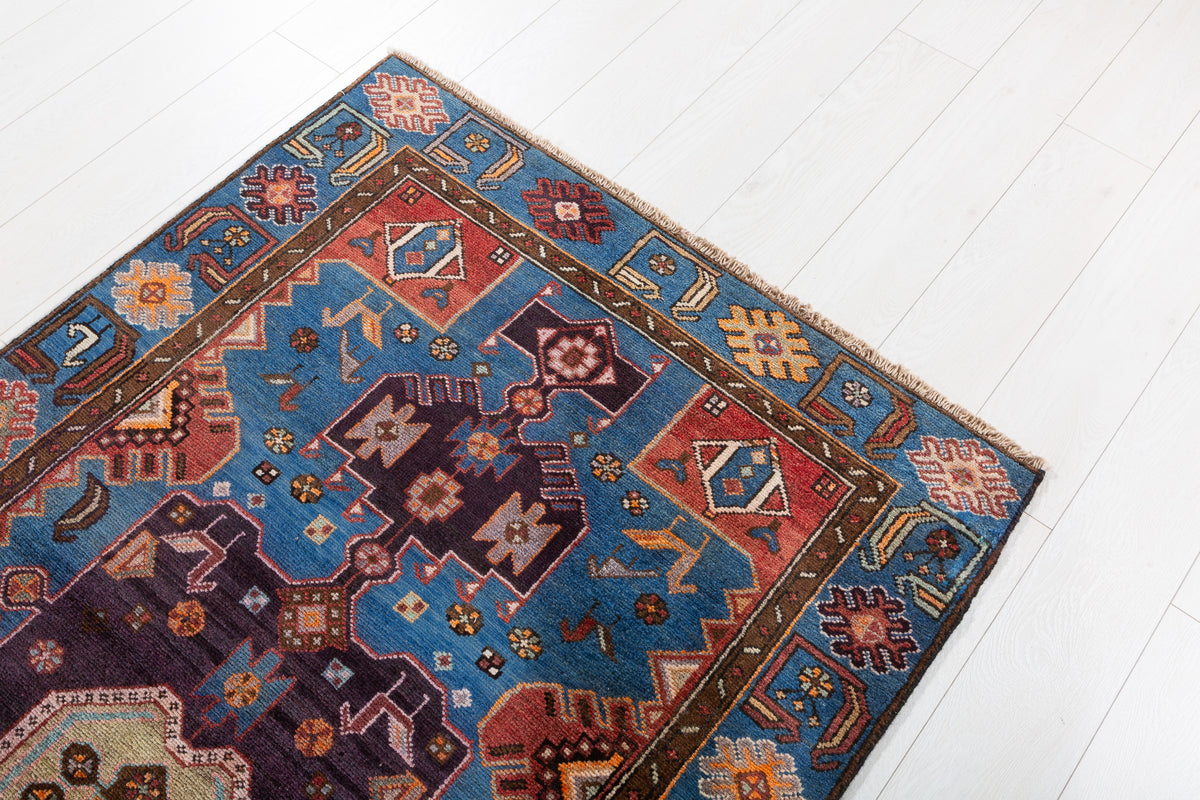 Collectible Vintage Blue Geometric Area Rug – 6' 6" x 3' 8" (199 x 112 cm)