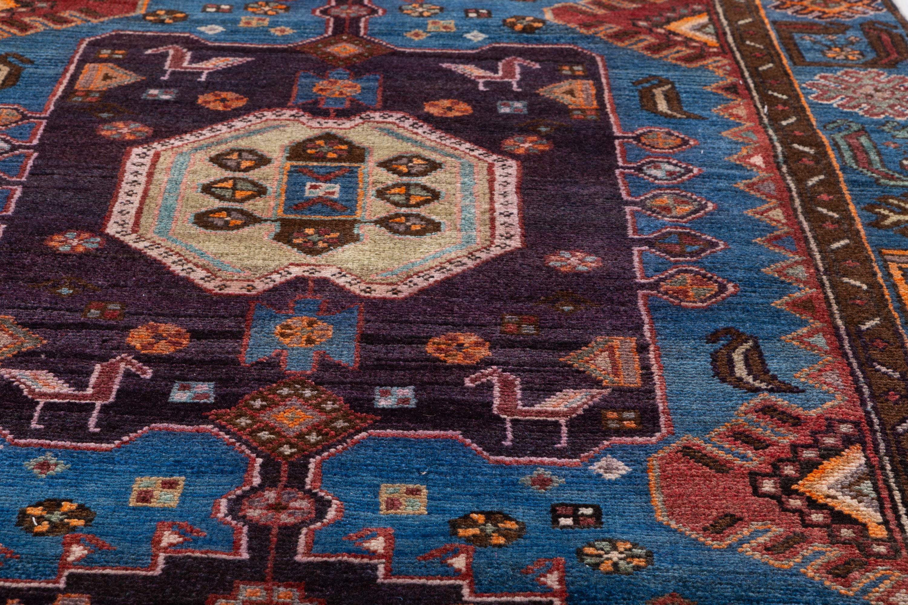 Collectible Vintage Blue Geometric Area Rug – 6' 6" x 3' 8" (199 x 112 cm)