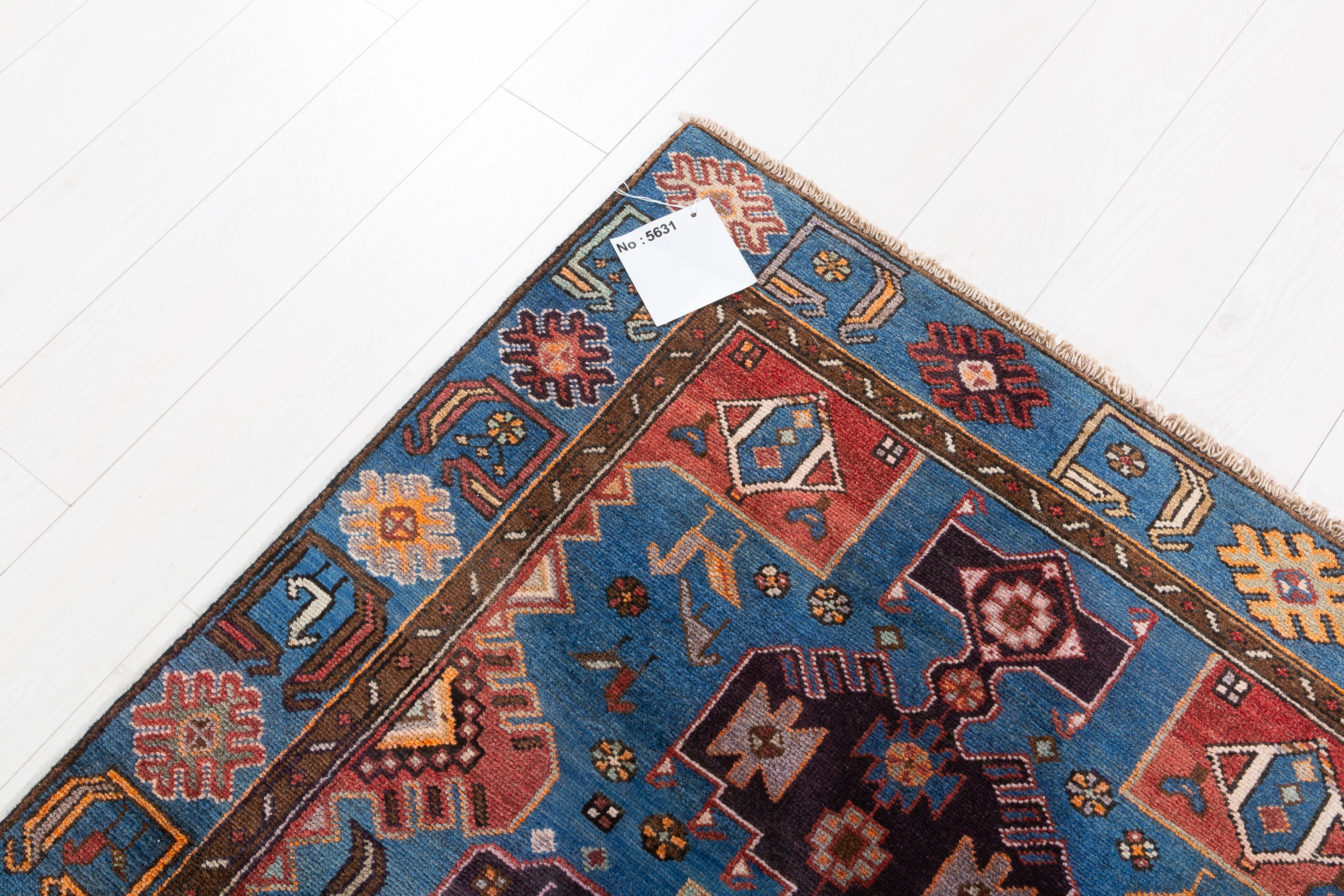 Collectible Vintage Blue Geometric Area Rug – 6' 6" x 3' 8" (199 x 112 cm)