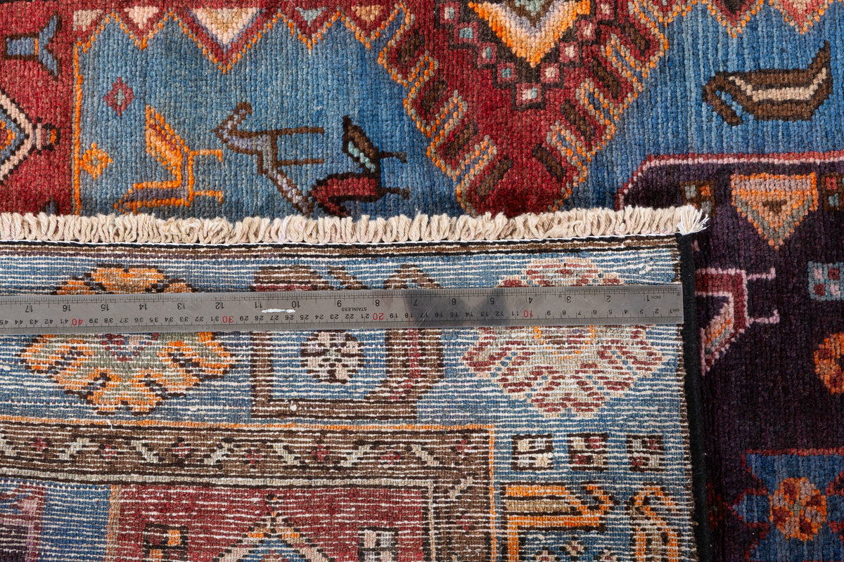Collectible Vintage Blue Geometric Area Rug – 6' 6" x 3' 8" (199 x 112 cm)